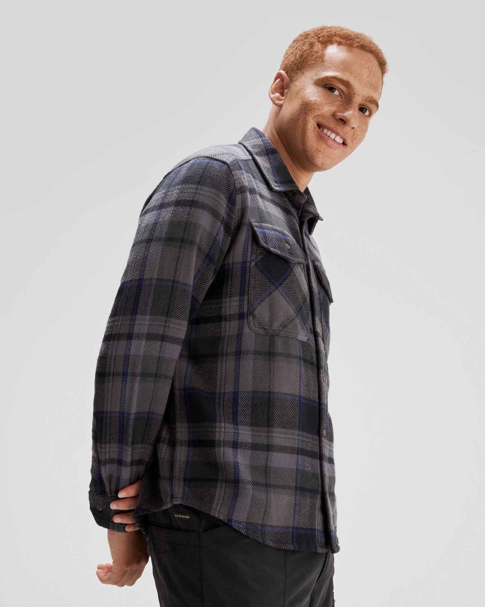 Men's Huntly Long Sleeve Plaid Shirt - Charcoal Checkered Flannel Shirt for Outdoor Camping & Casual Wear
