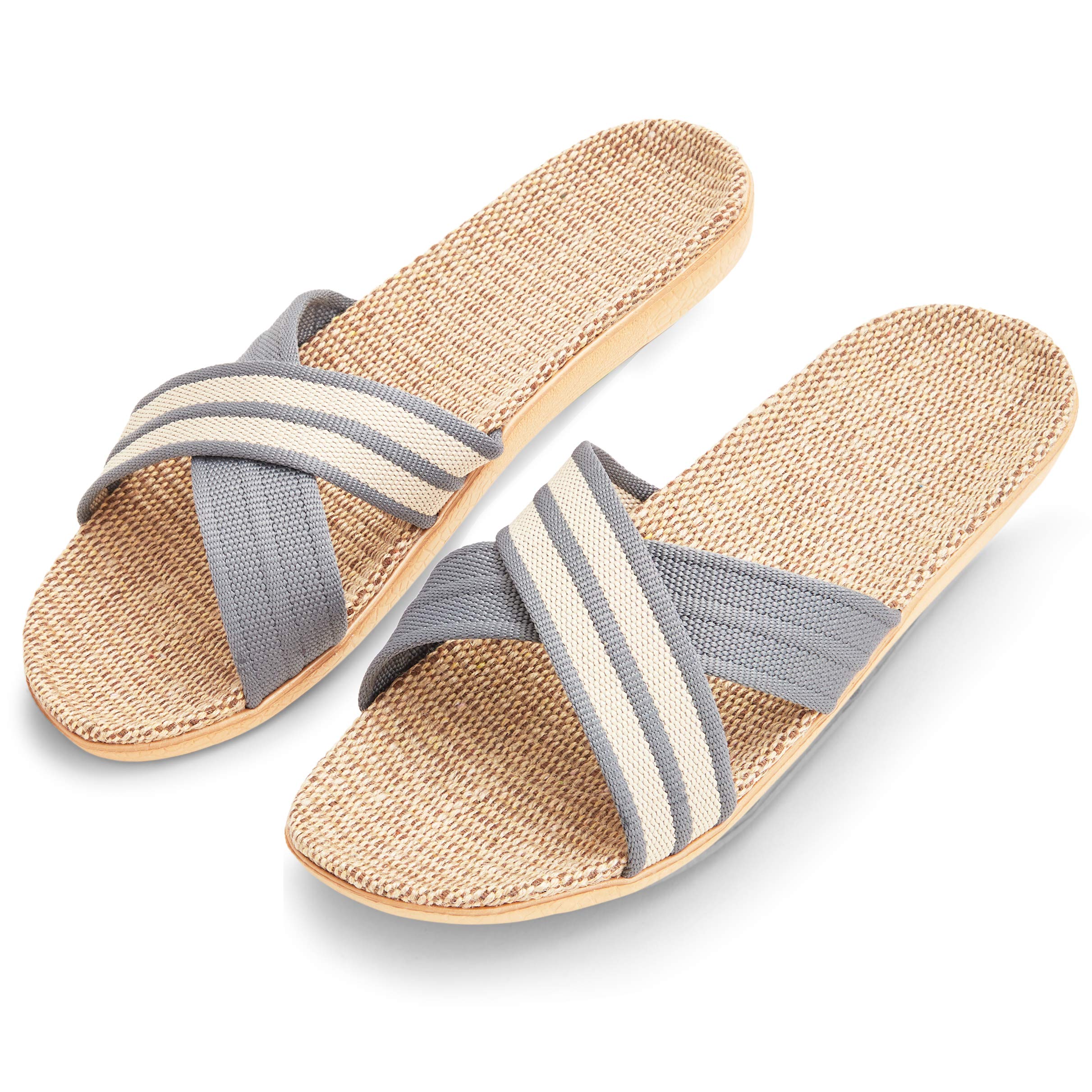 Zodaca Men's House Slippers - Breathable Linen & Jute Indoor Shoes for Comfort at Home | Perfect for Lounging, Relaxing & Casual Wear