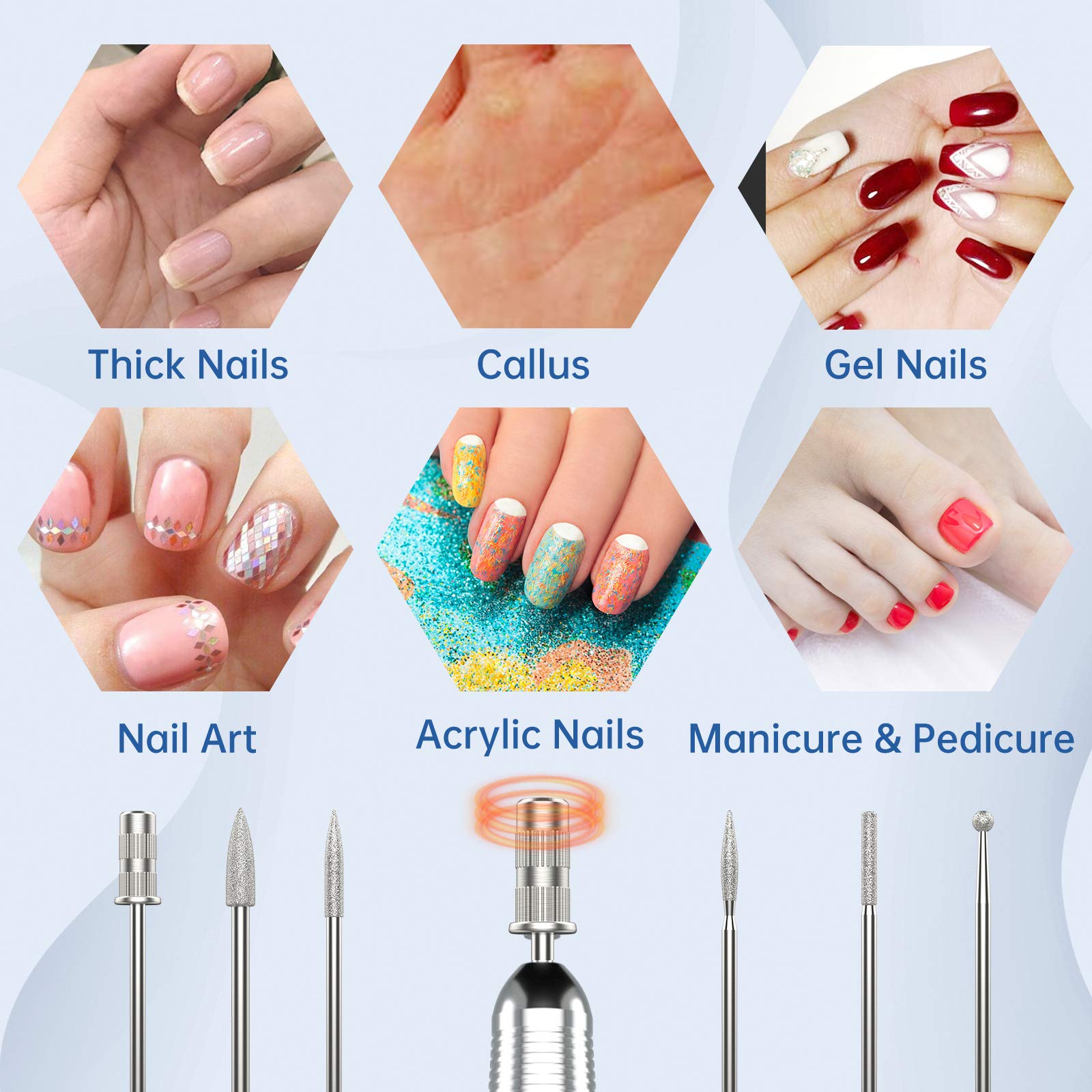 Delanie Professional Portable Electric Nail Drill Machine - 35000 RPM Rechargeable Cordless Nail Filer for Acrylic, Gel & Dip Powder Nails | Salon & Home Manicure Tool | Perfect for DIY Nail Art & Professional Use (White)
