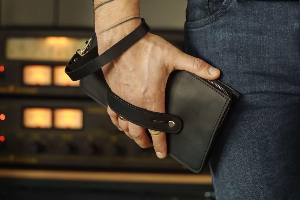 Vintage Leather Wrist Bag for Men - Business Hand Purse with Adjustable Strap (Black) | Perfect for Office, Travel & Everyday Use