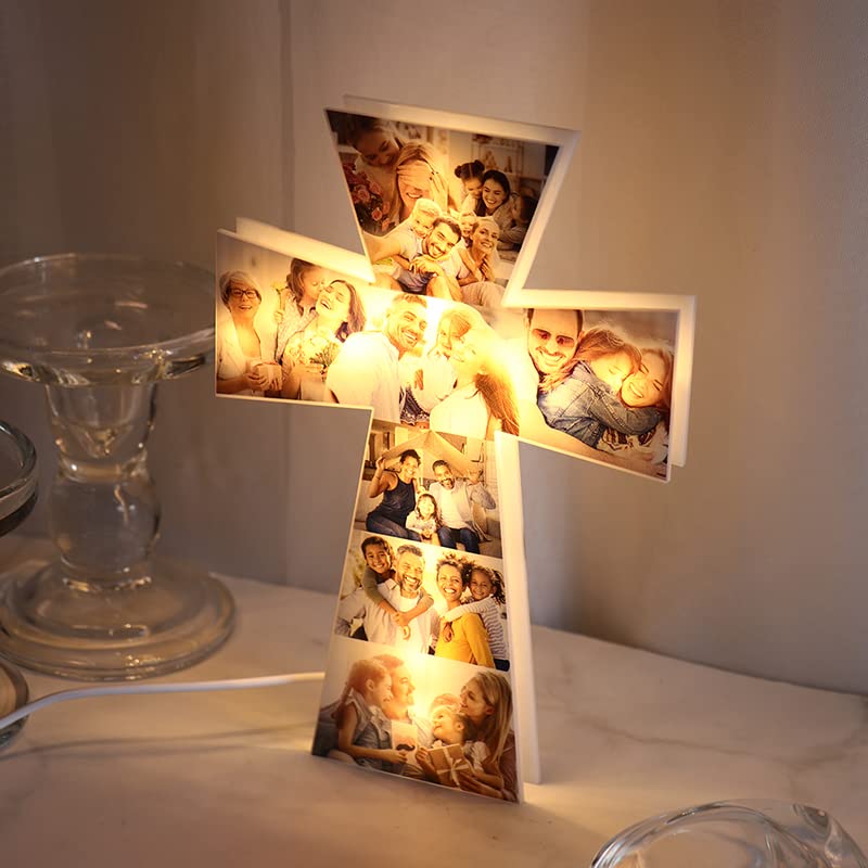 Custom LED Photo Light Up Cross Decoration - Personalized Acrylic Picture Night Light Gift for Dad, Father's Day, Men, Husband, Grandpa, Papa, Boyfriend - Perfect for Bedroom, Home Decor, Christmas, Baptism, Religious Gifts