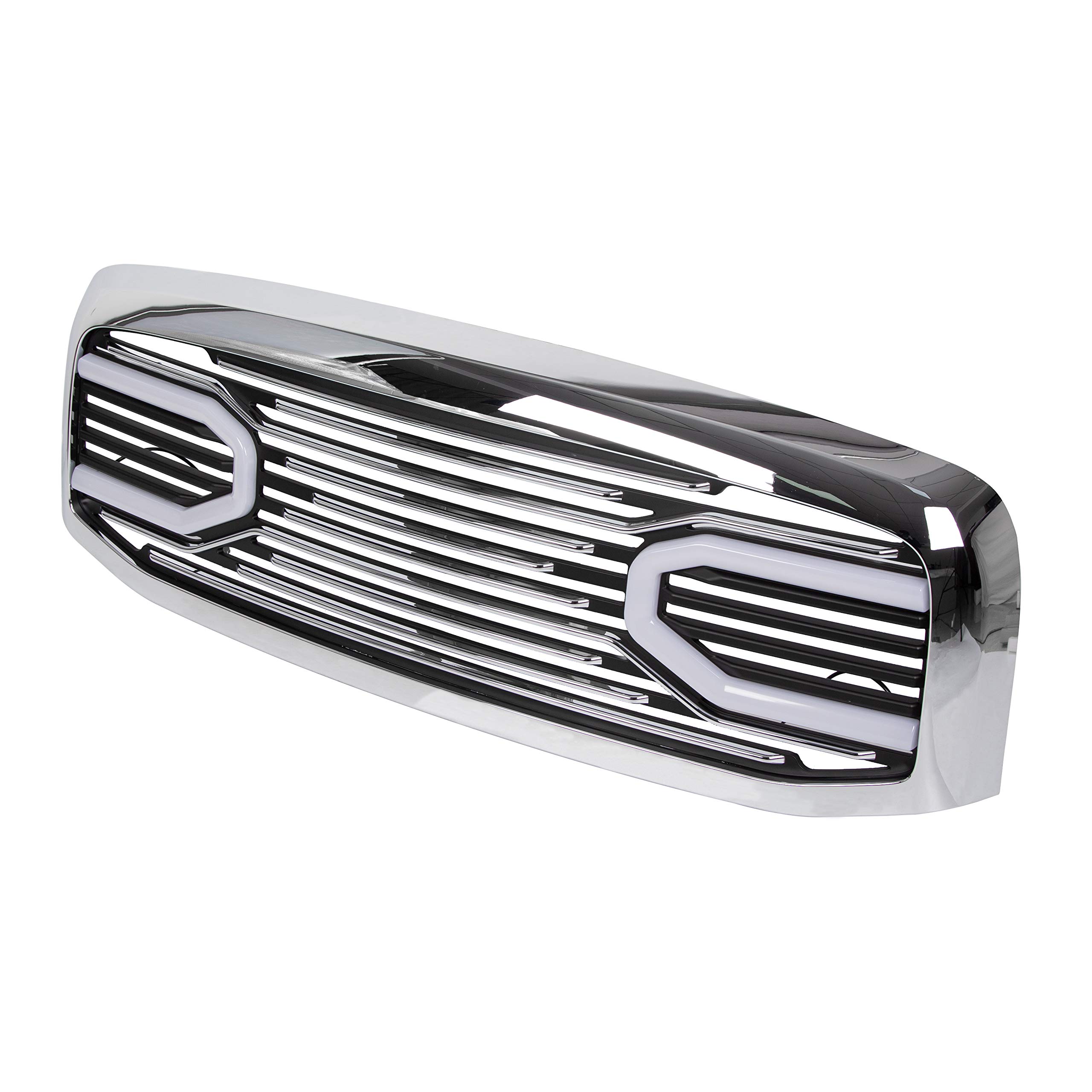 ECOTRIC Chrome Front Horn Grille with LED Light Compatible for 2006-2009 Dodge RAM 2500/3500 & 2006-2008 RAM 1500 - Replacement Shell for Off-Road & Truck Customization