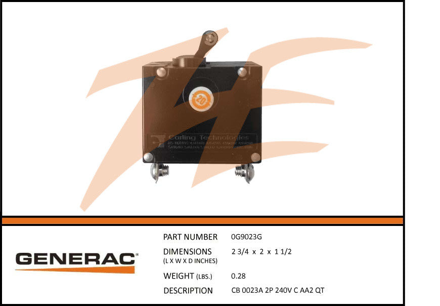 Generac 0G9023G 23 Amp 2-Pole 240V Circuit Breaker - Compatible with Generac Standby Generators for Home & Commercial Power Backup Systems