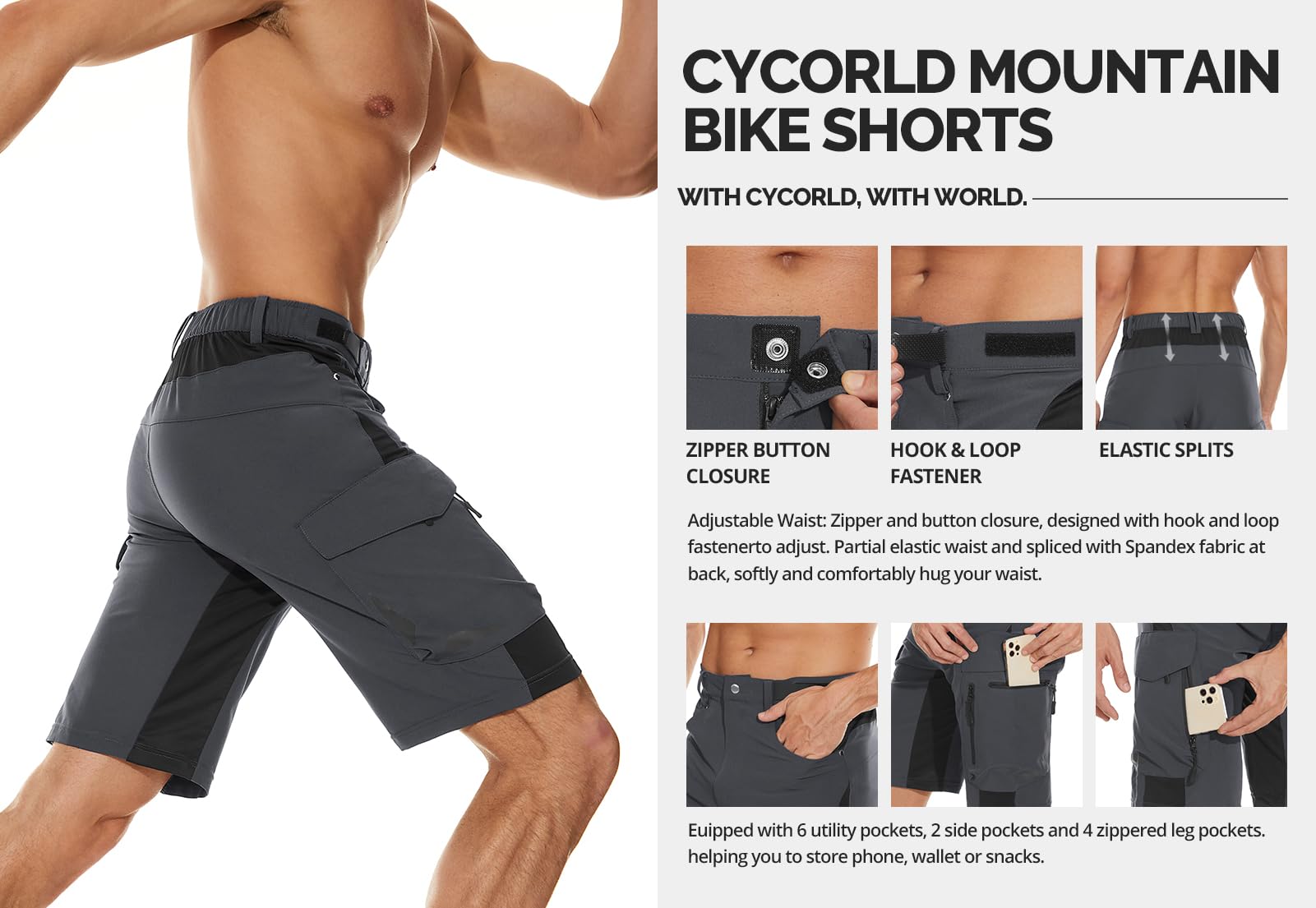 Cycorld Men's Mountain Bike Shorts for Cycling & Hiking - Outdoor Cargo Shorts