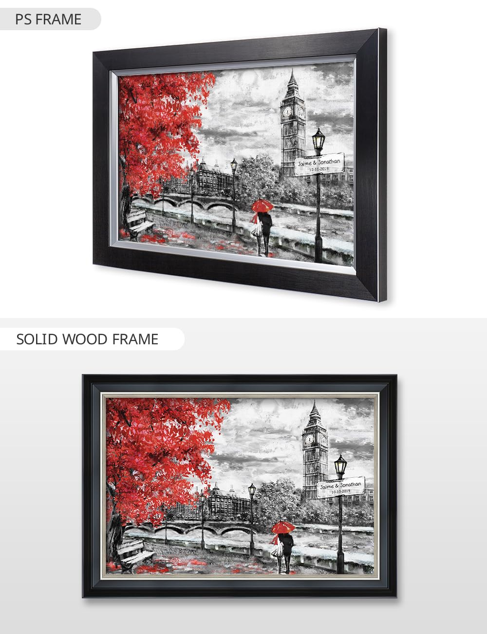 IPIC - Personalized London Lovers Artwork with Custom Names & Date - Romantic Gift for Anniversary, Wedding, Birthday & Holidays - Choose PS or Solid Wood Frame - Perfect for Home Decor, Couples Gifts & Special Occasions