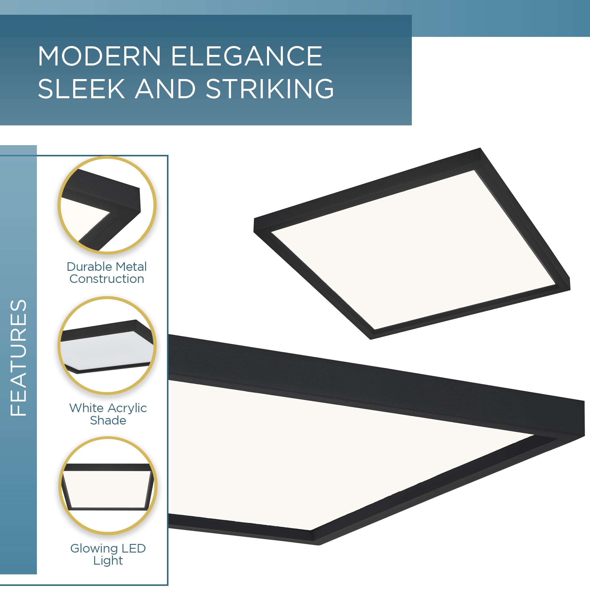 Quoizel Outskirts Square Flush Mount Ceiling Light - 15 Inch Earth Black, Dimmable Integrated LED (2700 Lumens, 30W) - Perfect for Hallway, Kitchen, Bedroom & Bathroom Lighting | Modern Close-to-Ceiling Fixture for Home & Office Spaces