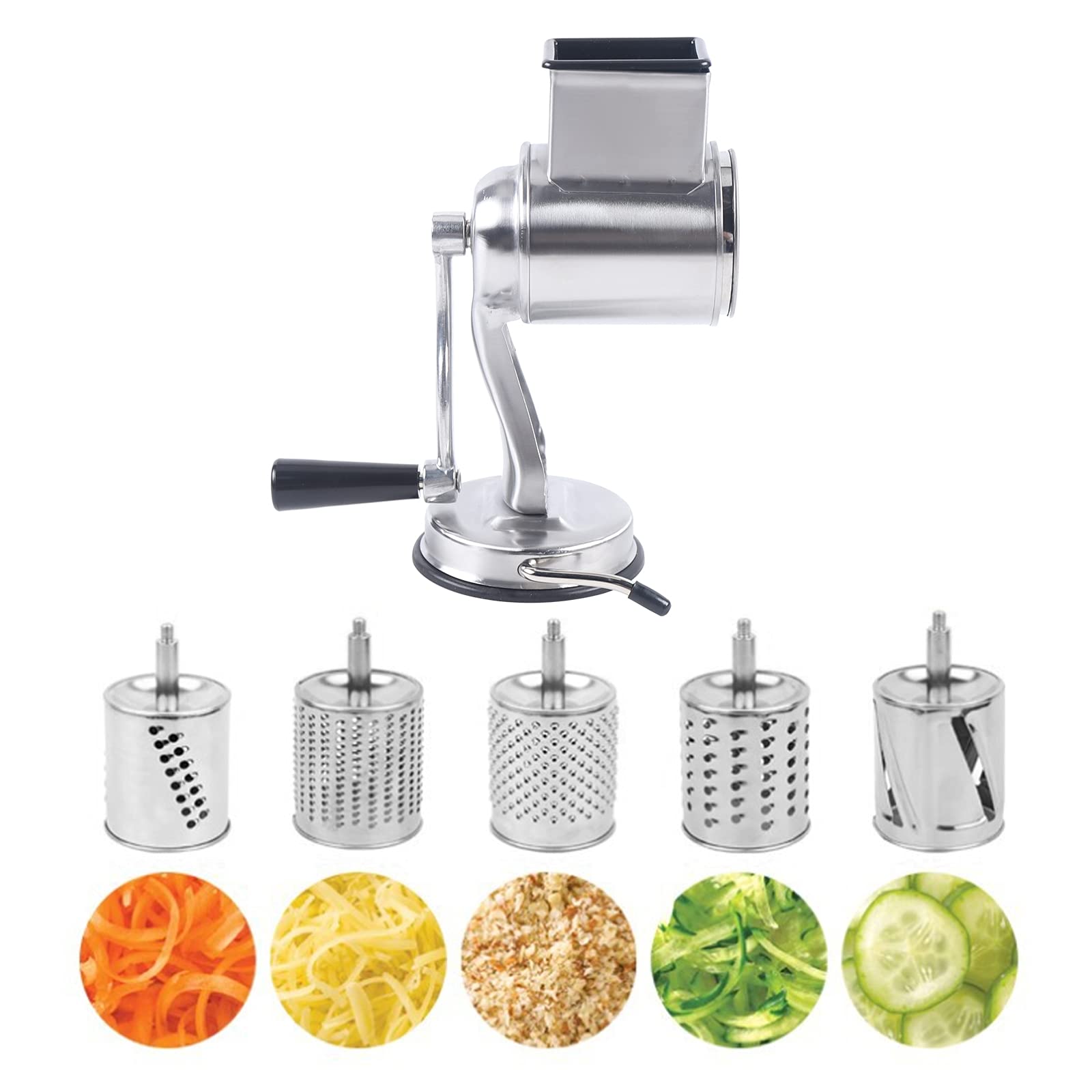 Premium Stainless Steel Rotary Cheese Grater - 5 Cone Blades for Vegetables, Fruits & Cheese | Manual Multi-Functional Food Processor | Perfect for Salads, Pasta & Baking | Kitchen Gadget for Home Chefs