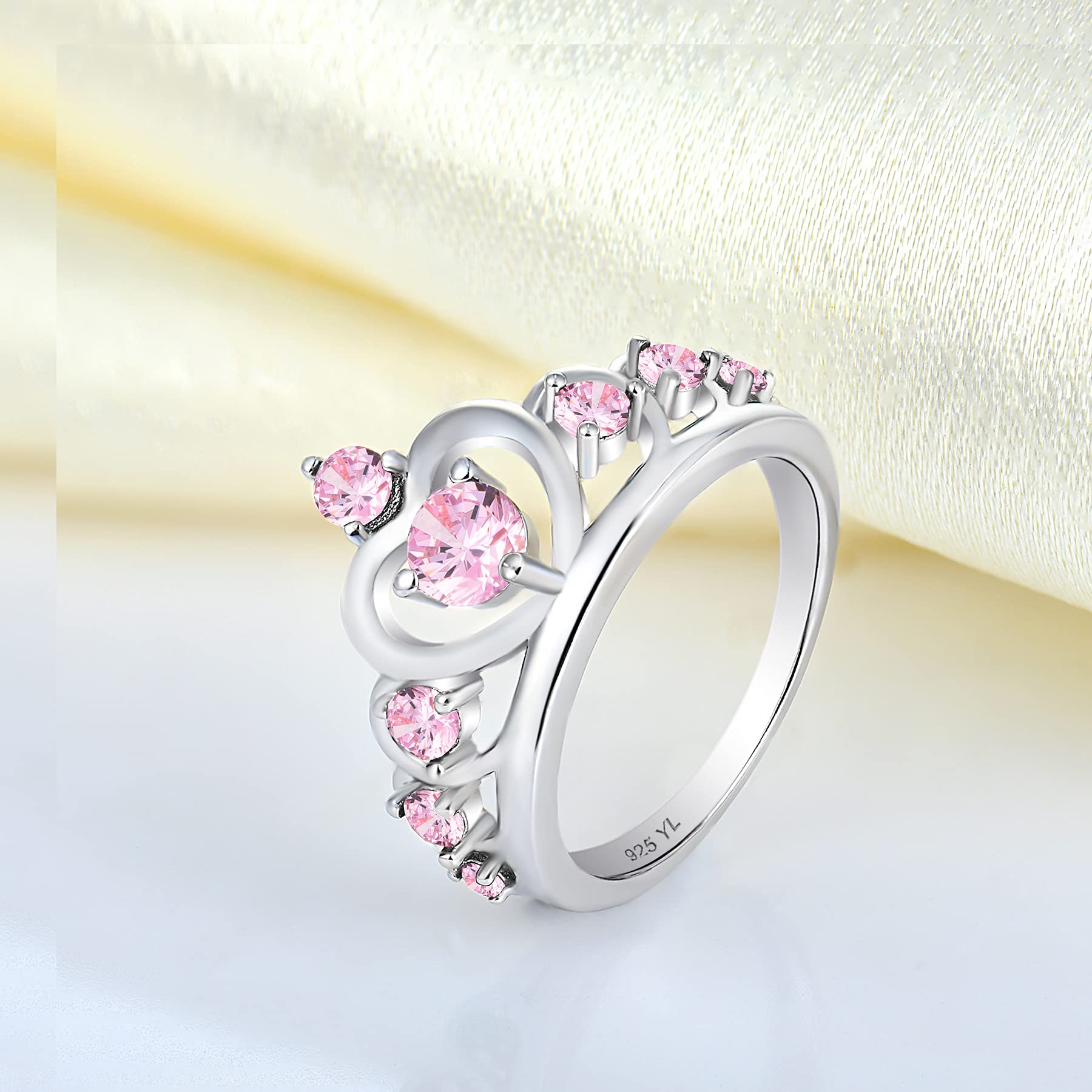 YL 925 Sterling Silver Heart Crown Engagement Rings for Women - Queen Birthstone Anniversary Jewelry for Wedding, Proposal & Special Occasions