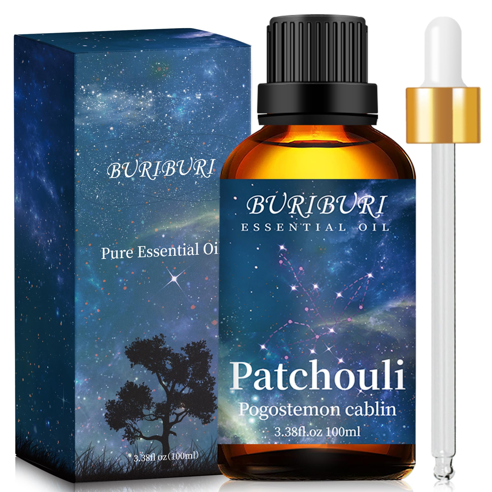 100% Pure Undiluted Patchouli Essential Oil - 100ML/3.38fl.oz for Aromatherapy, Soap Making, Candle Making, Massage, Diffuser & Humidifier | Relaxing Scent for Stress Relief, Meditation & Home Spa