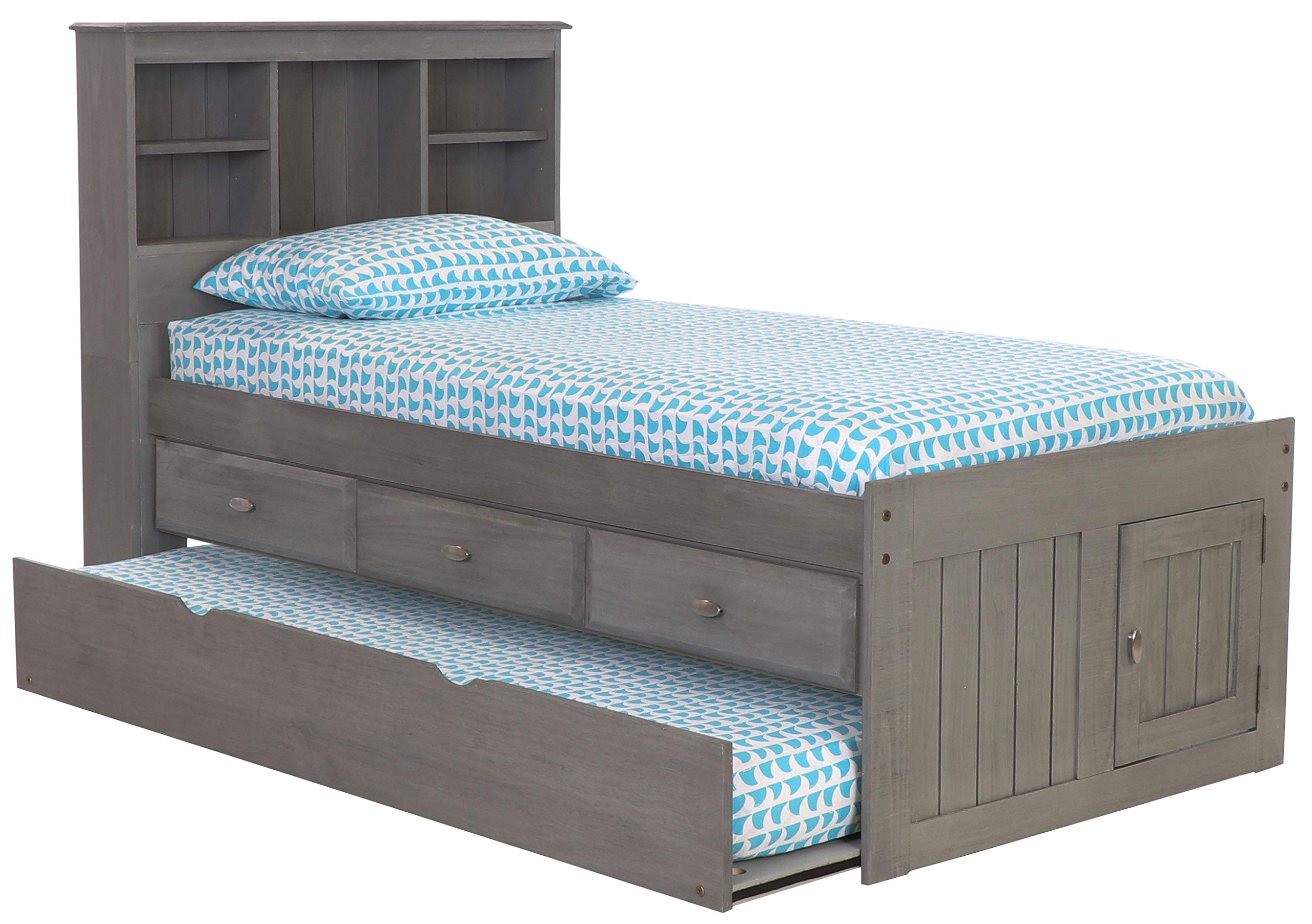 Discovery World Furniture Twin Bookcase Bed with 3 Drawers & Trundle - Space-Saving Kids Bedroom Furniture for Small Rooms, Dorm Rooms & Guest Rooms