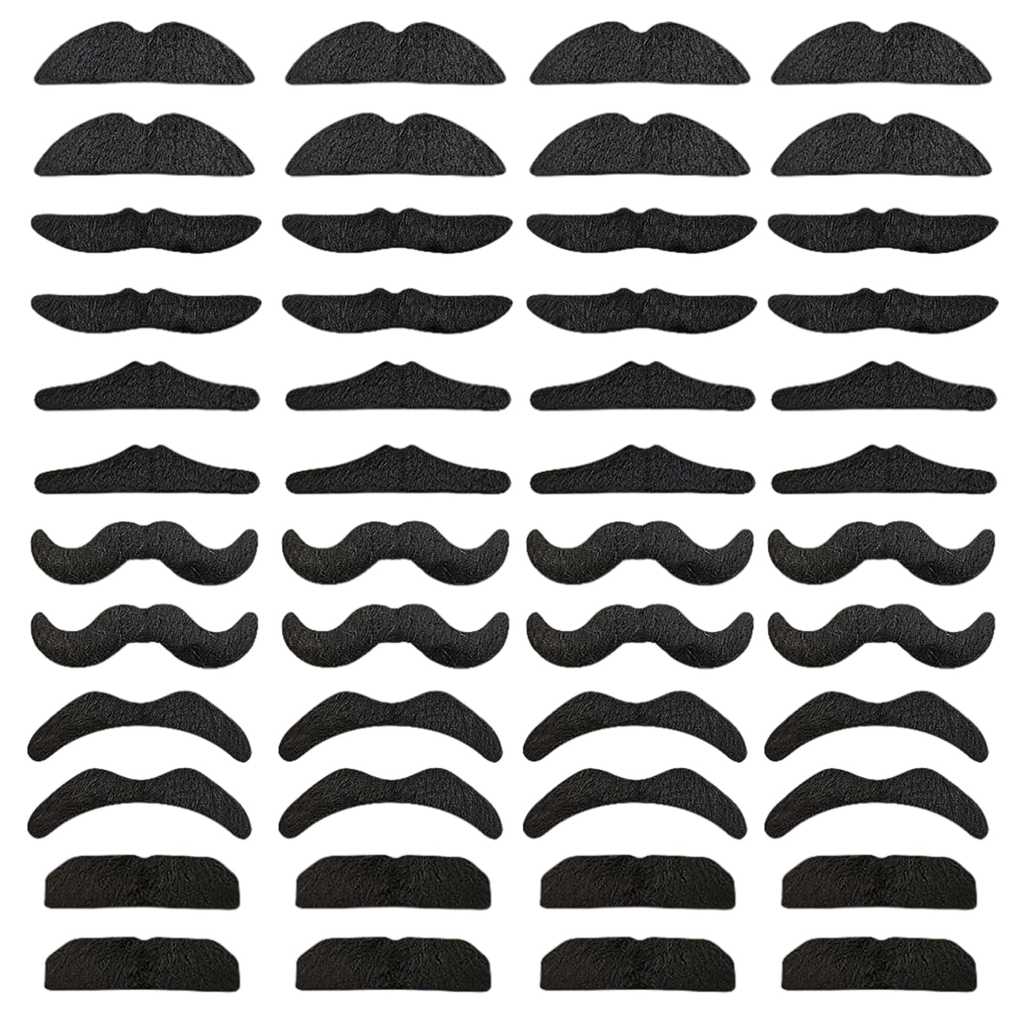 48 Pcs Fake Mustaches for Party - Novelty Artificial Mustaches Costume Accessories for Halloween, Birthday, Masquerade & Themed Parties - Fun Dress-Up Props for Adults & Kids