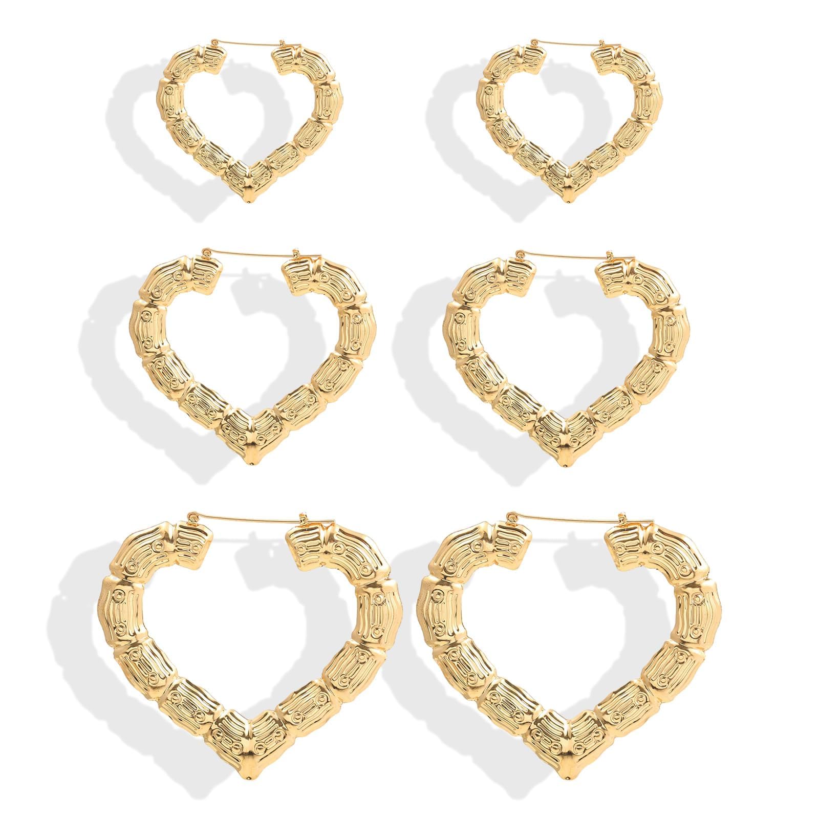Large Gold Bamboo Heart Hoop Earrings - 90s African Jewelry for Women | Black History Month Outfit Accessories & Gifts for Her | Perfect for Parties, Weddings, and Cultural Celebrations