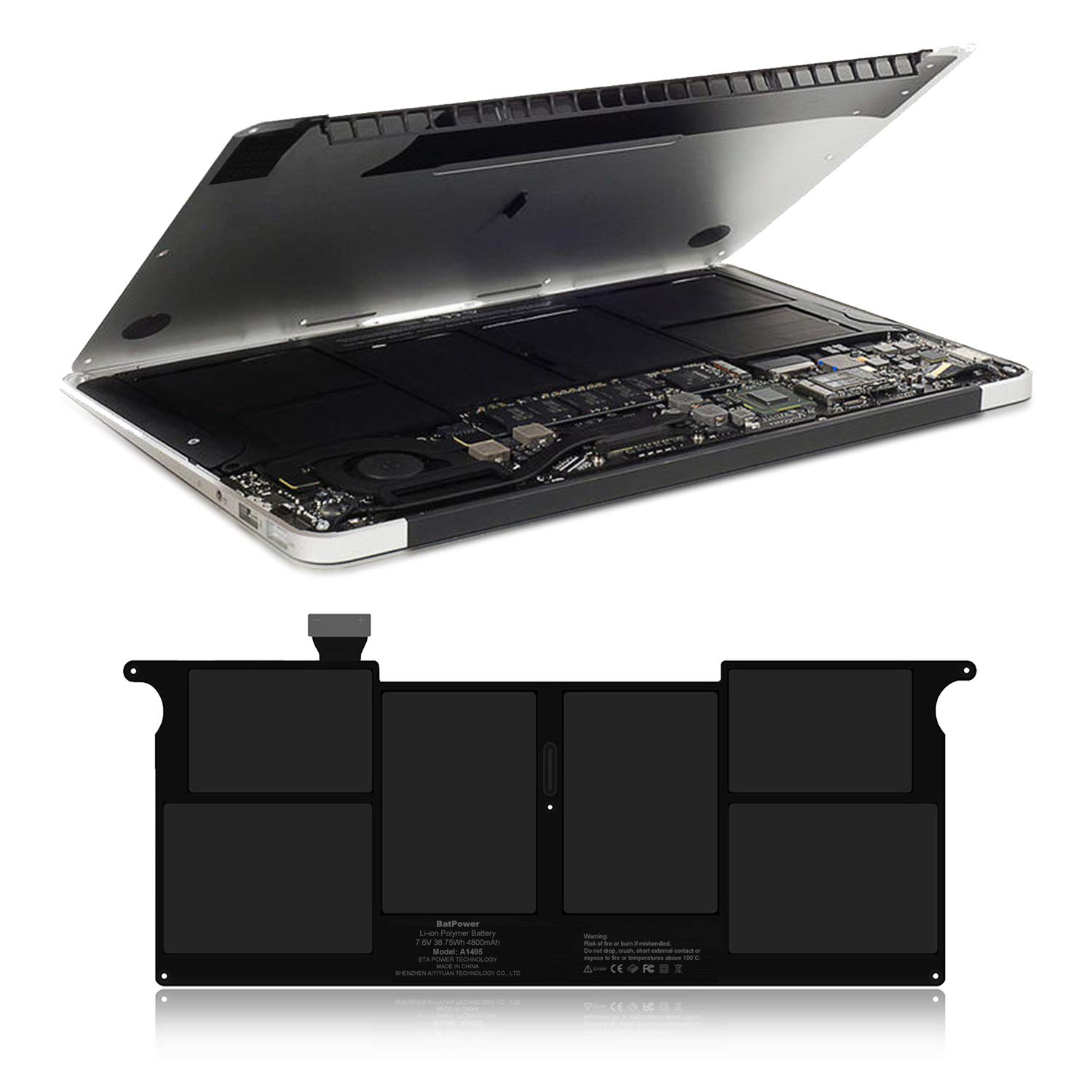 BatPower A1495 Replacement Laptop Battery for Apple MacBook Air 11-inch A1465 (Mid 2012-2015) - 38.75Wh High Capacity Battery Compatible with EMC 2631 & 2924 Models - Perfect for Work, Travel, and School Use