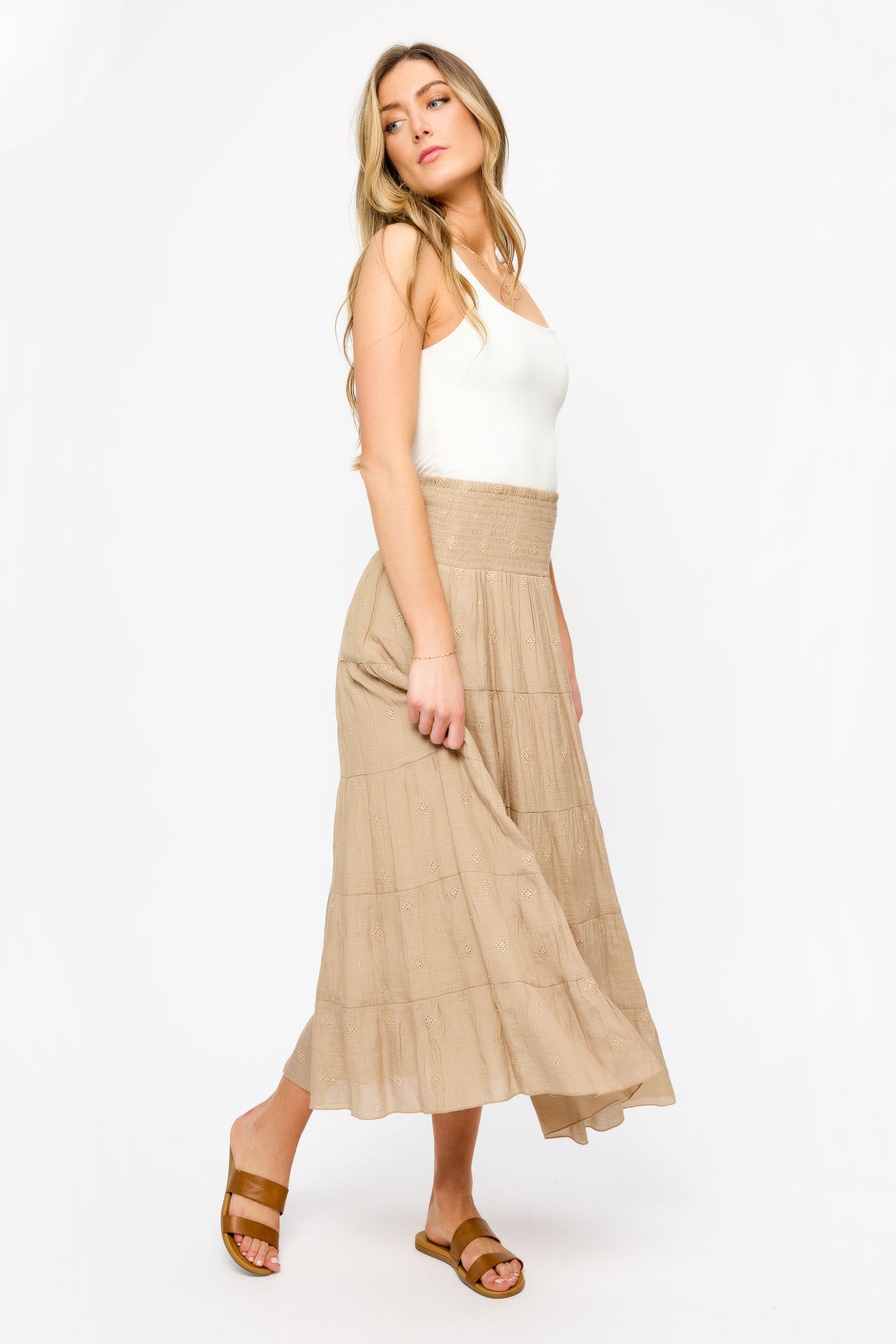 Floral Embroidered Maxi Skirt for Women - Boho Summer Beach Dress with Pockets | Perfect for Vacations, Music Festivals & Casual Outings