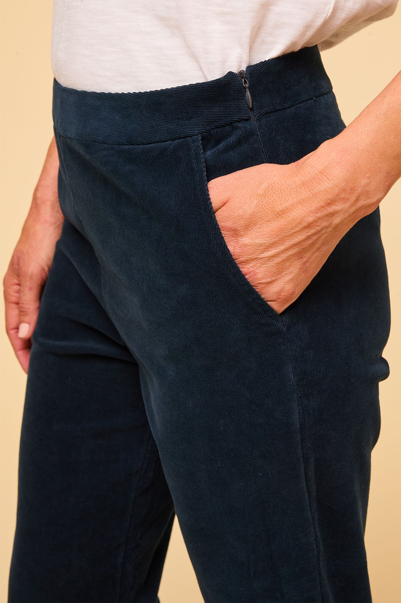 Juliette Stretch Corduroy Pants for Women - Comfortable High Waist Wide Leg Trousers in Ink Blue | Perfect for Office, Casual Wear & Fall Fashion