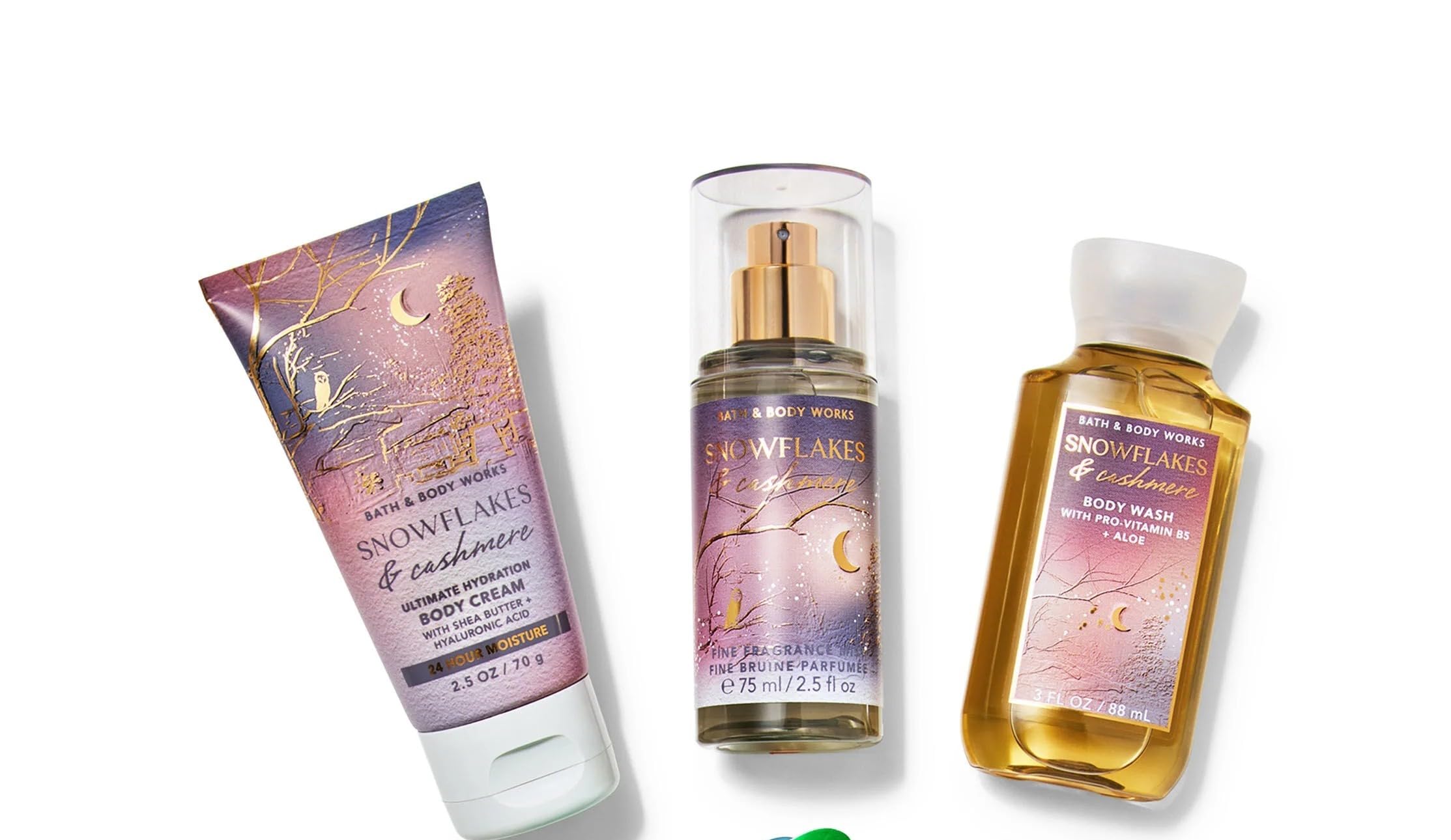 Bath & Body Works Snowflakes & Cashmere Travel Size Gift Set - 3-Piece Bundle with Fine Fragrance Mist (2.5 fl oz), Ultimate Hydration Body Cream (2.5 fl oz), and Body Wash (3 fl oz) | Perfect for Holiday Gifts, Travel Essentials & Luxurious Self-Care