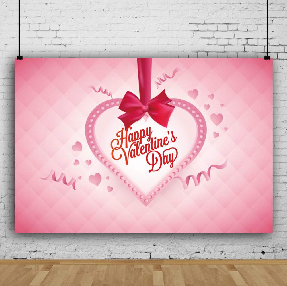 5x4ft Valentine's Day Backdrop - Red Ribbon Bow Tie with Love Hearts for Photography, Wedding, Party Decor | Romantic Pink Background for Couples, Mother's Day, Cake Table & Video Props | Perfect for Anniversary, Engagement & Festival Celebrations