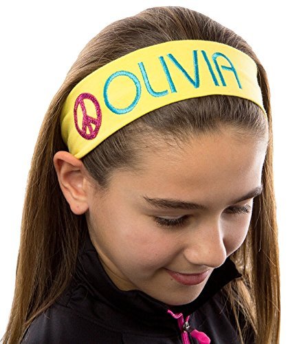 Custom Embroidered Sequin Peace Sign Headband - Personalized Stretch Cotton Hairband with Your Name - Perfect for Yoga, Workouts, Concerts & Festivals by Funny Girl Designs