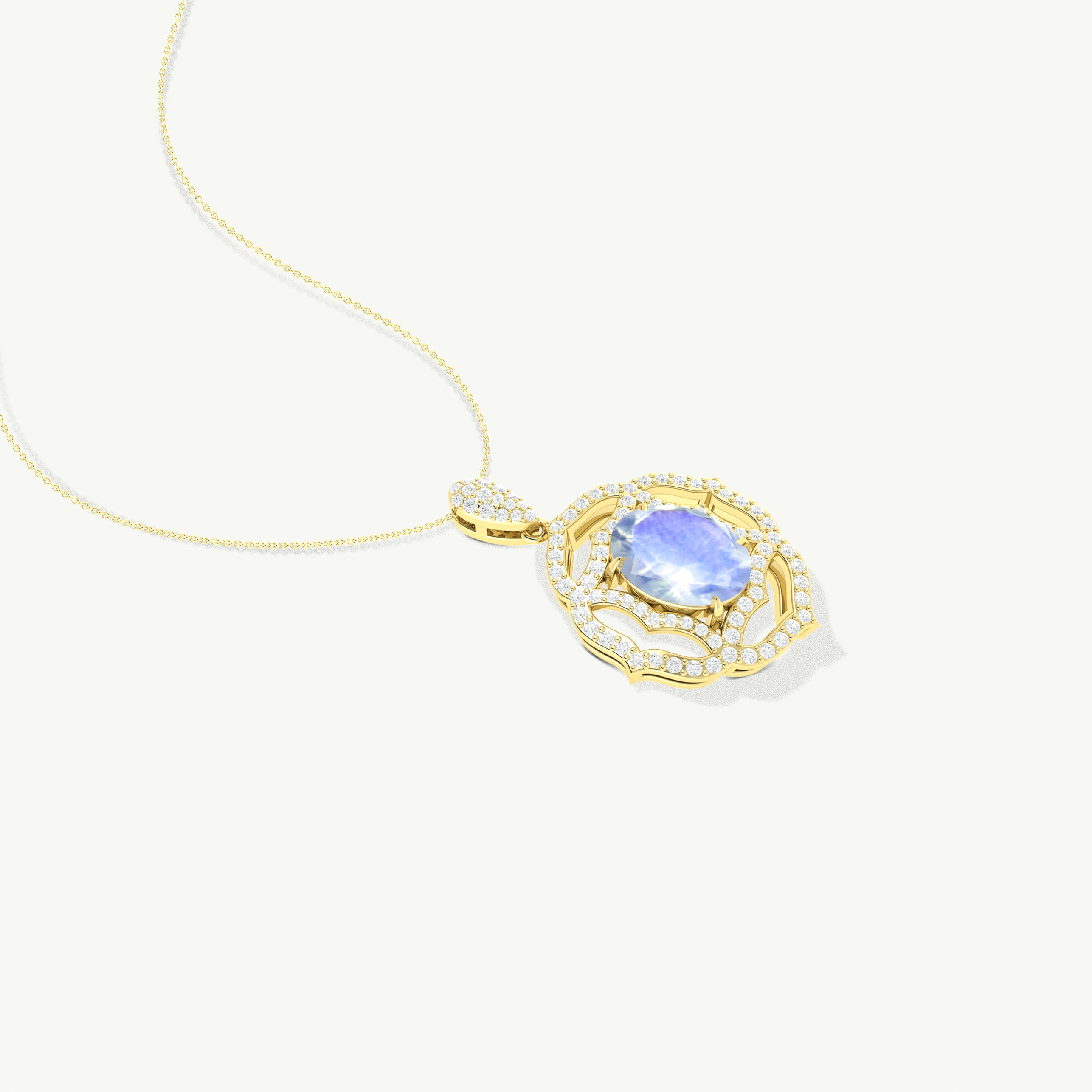 Natural White Rainbow Moonstone Charm Pendant Necklace for Women - Healing Crystal Jewelry for Meditation, Yoga & Spiritual Energy (Gift for Her)