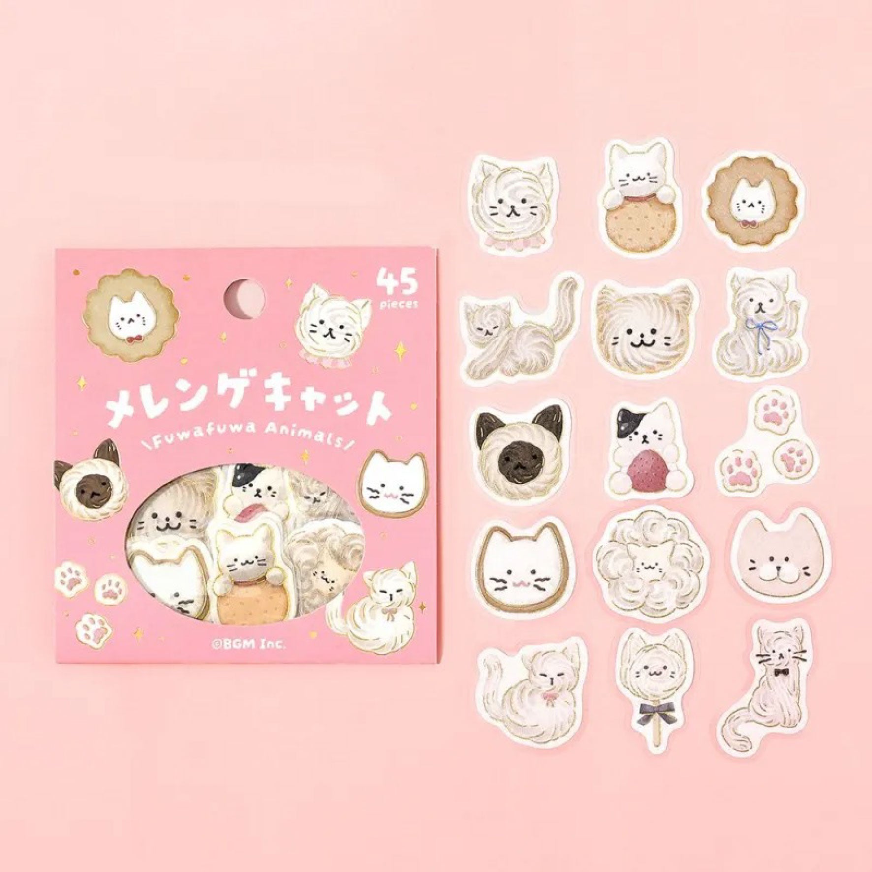 Cute Fluffy Animal & Meringue Cat Planner Stickers - BGM Flake Seal Decals for Bullet Journals, Scrapbooks & DIY Crafts - Kawaii Stationery for Journaling, School & Office Organization