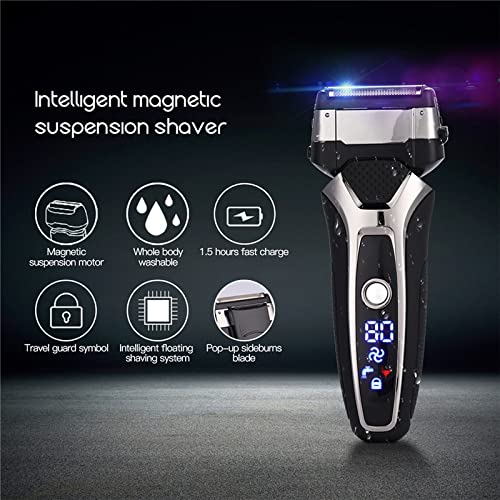 Premium Electric Razor for Men - Rechargeable 3D Floating Blade Beard Trimmer & Shaver with Washable Head - Professional Grooming Kit for Smooth Shaving at Home or Travel