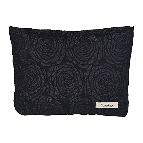LYDZTION Large Rose Makeup Bag for Women - Waterproof Canvas Cosmetic Organizer with Travel Toiletry Pouch, Black | Perfect for Travel, Daily Use & Gift Giving