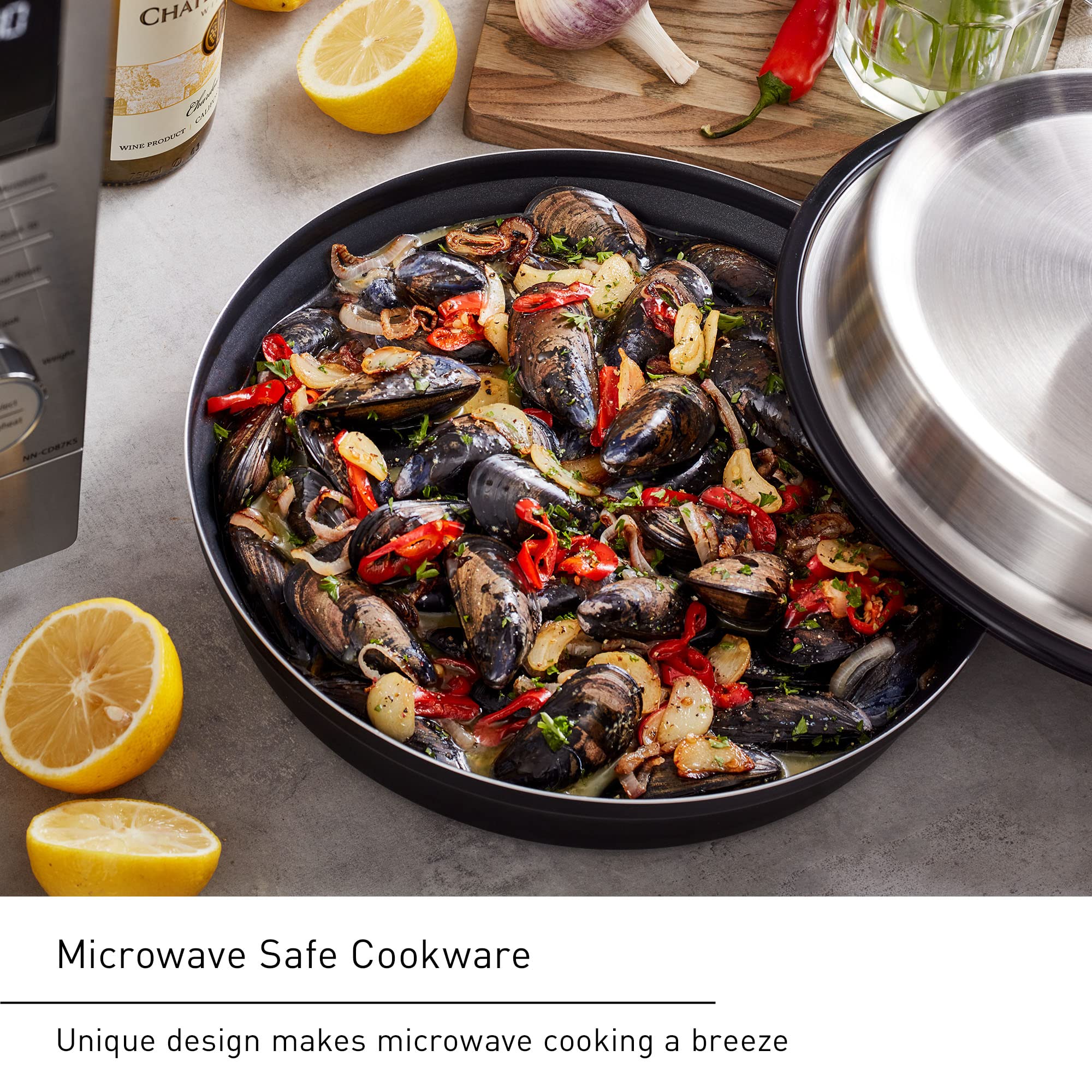 Panasonic HomeChef Magic Pot for Microwave Oven - 4-in-1 Microwave Safe Cookware for Pan Searing, Simmering, Steaming & Grilling (NN-ASP1AW) - Perfect for Quick Meals, Healthy Cooking & Small Kitchen Spaces