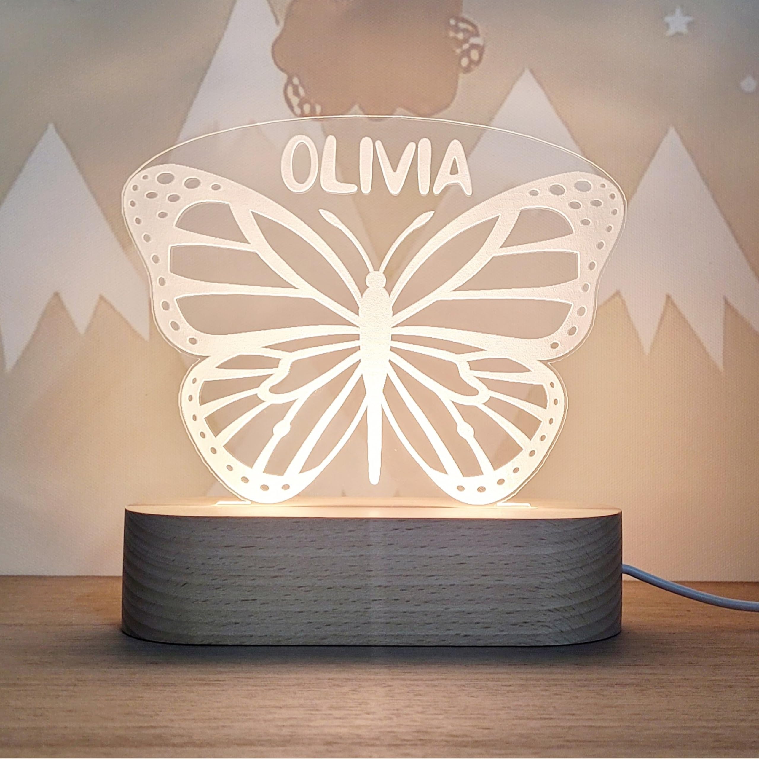 Personalized Night Light for Kids - Custom Name Baby Gift with Cloud, Butterfly, Rainbow, Moon & Stars Design - Perfect Nursery Decor & Unique Birthday Present for Baby Girls & Boys