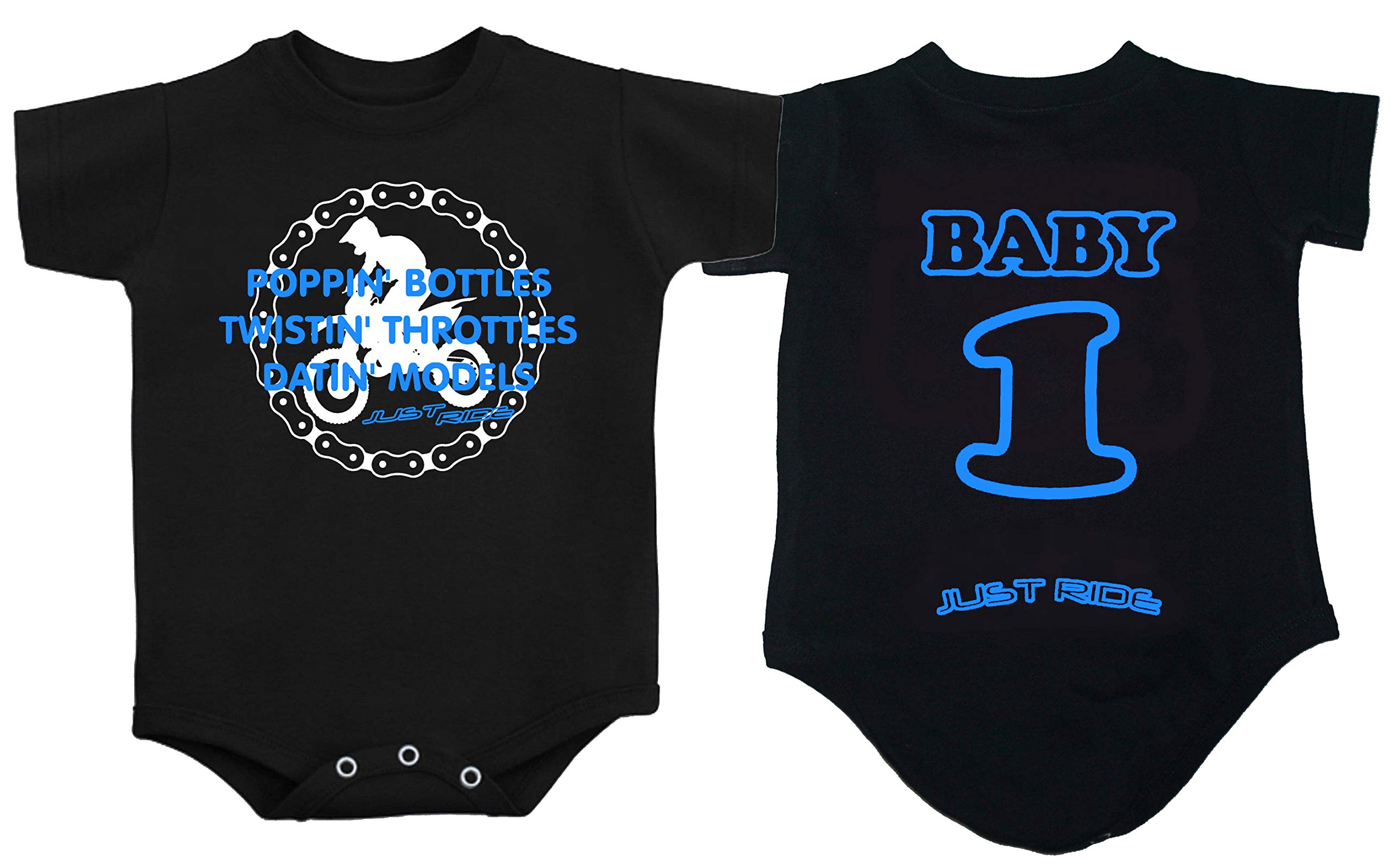 JUST RIDE Black Motocross Baby Bodysuit - Personalized Motorcycle Themed One-Piece Creeper for Infants | Perfect for Biker Families, Motorcycle Events & Photo Shoots