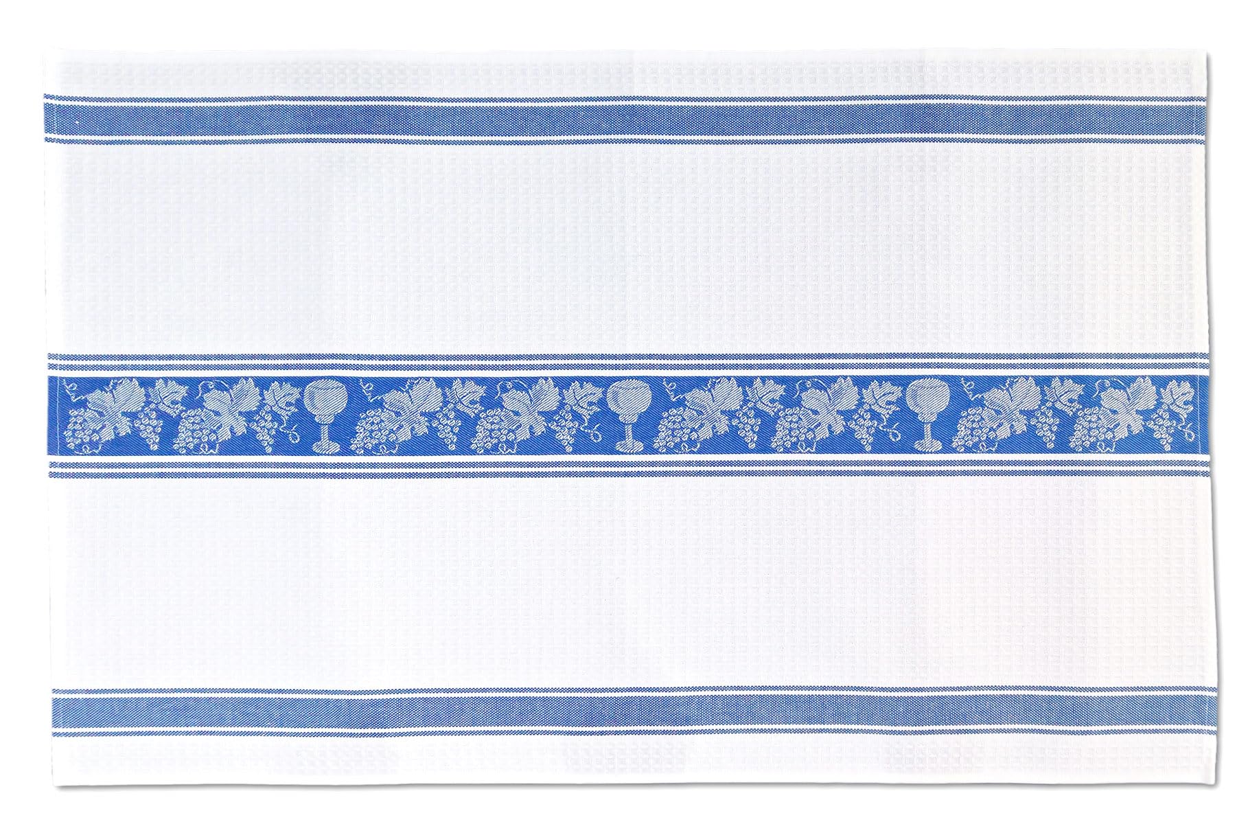 Premium Cotton Waffle Weave Kitchen Towels - Absorbent Grapes & Wine Pattern Dish Towels (Blue & White) - Perfect for Drying Dishes, Glassware & Kitchen Counter Cleaning