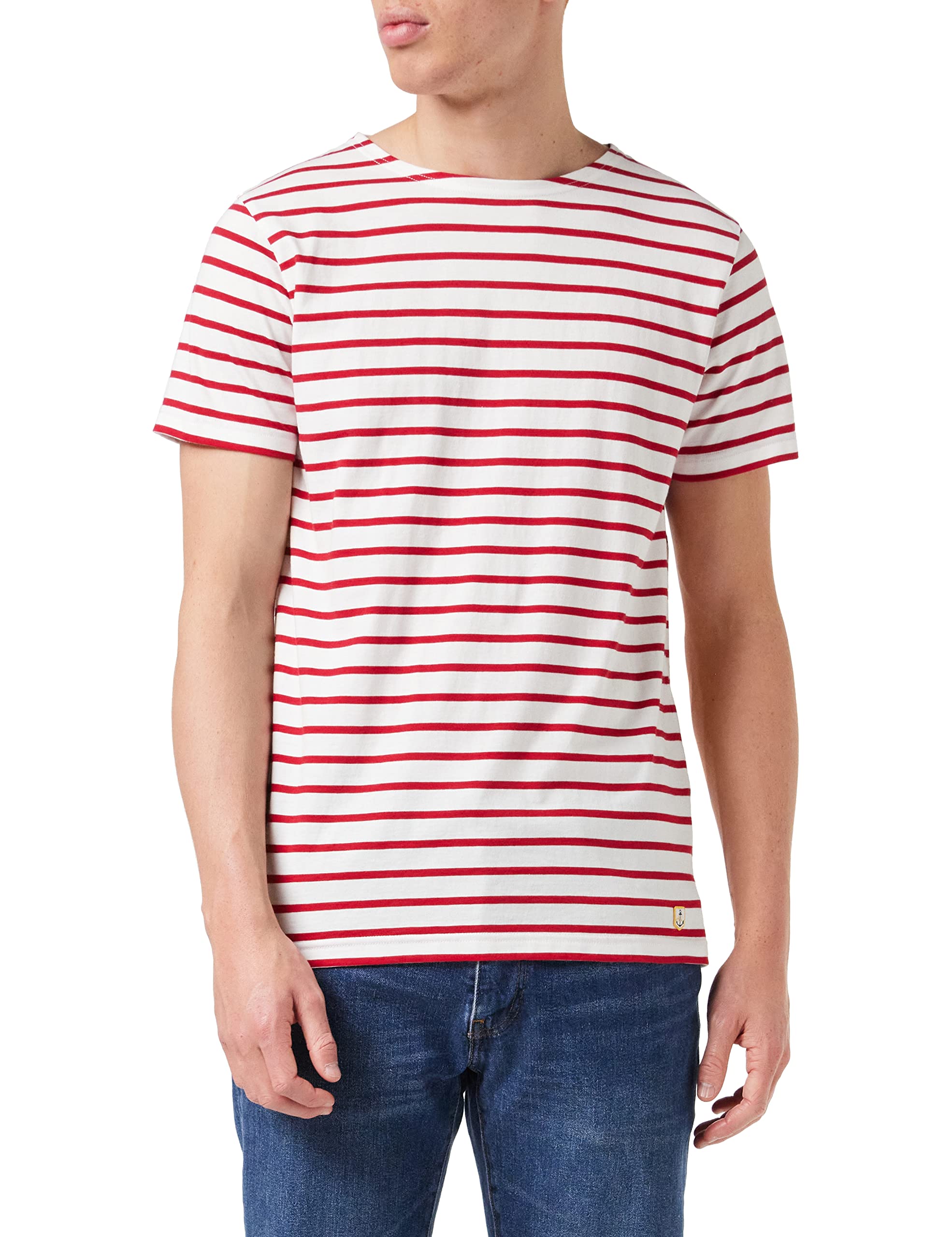 ARMOR LUX Men's Short Sleeve Breton Striped T-Shirt | Classic French Navy Style | White & Dark Red | Size XL | Perfect for Casual Wear, Beach Outings & Summer Fashion