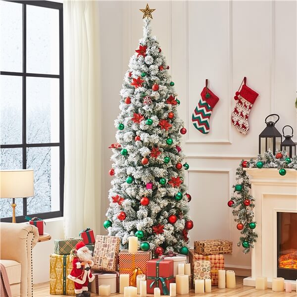 Yaheetech 6ft Pre-Lit Snow Flocked Artificial Christmas Tree with 250 Warm White LED Lights - Perfect for Holiday Home Decor, Living Room, Office & Party Decorations