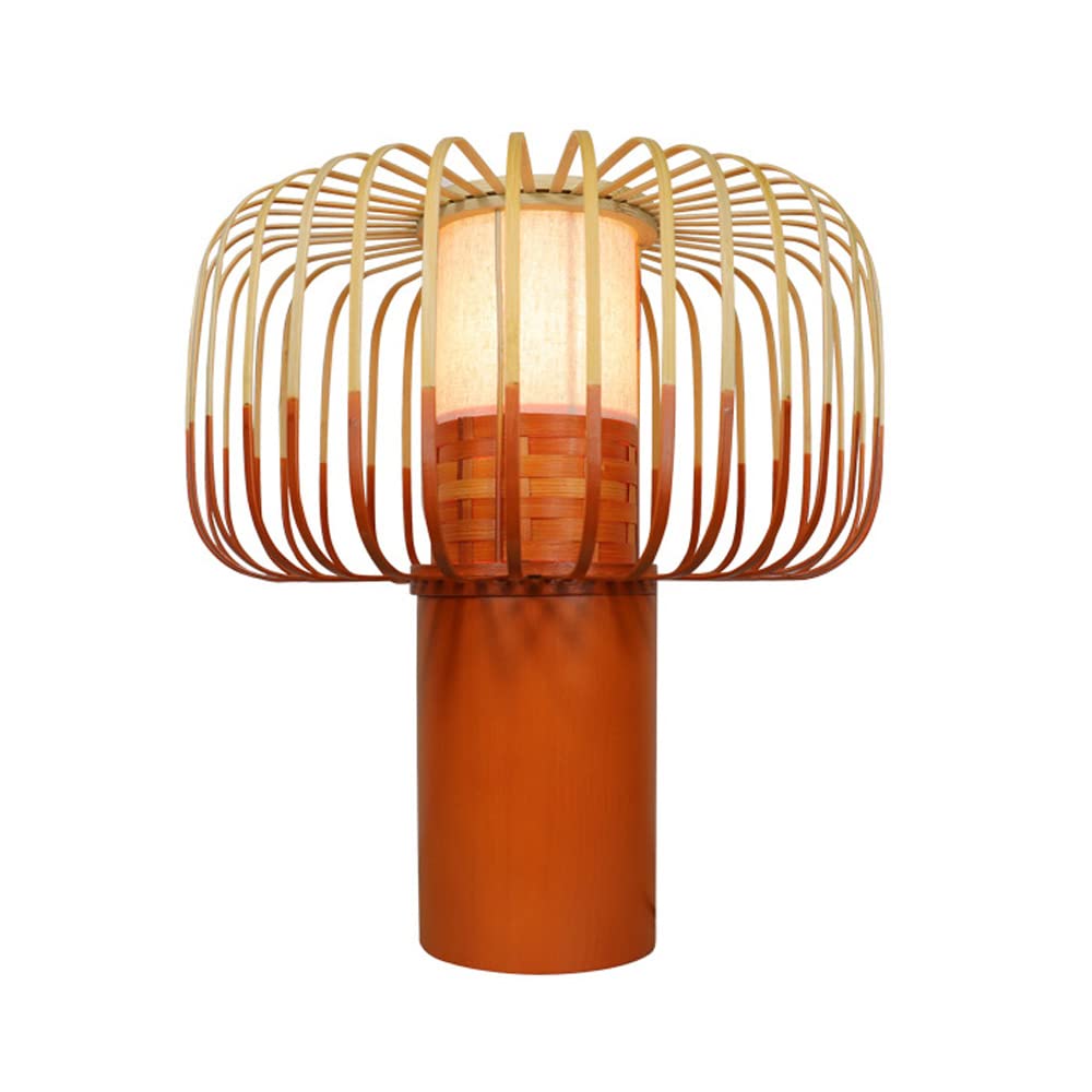 Vintage Bamboo Weaving Table Lamp - Handmade Rattan Desk Light for Bedroom, Study, Cafe & Office Decor - Warm Ambient Lighting for Nightstands, Bookshelves and Dining Tables
