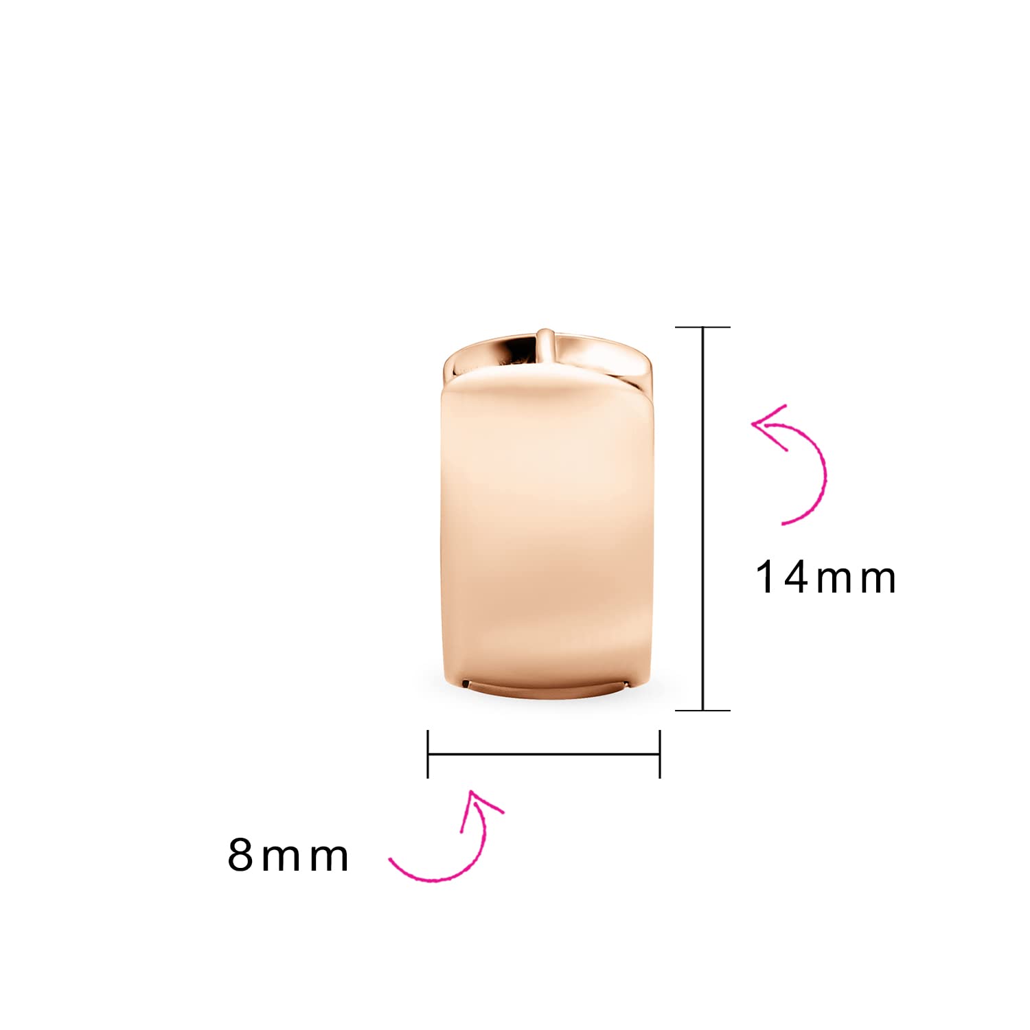 Shiny Polished Wide Huggie Hoop Earrings for Women & Men - Hinged Rose Gold Plated .925 Sterling Silver - Perfect for Everyday Wear, Date Night & Special Occasions