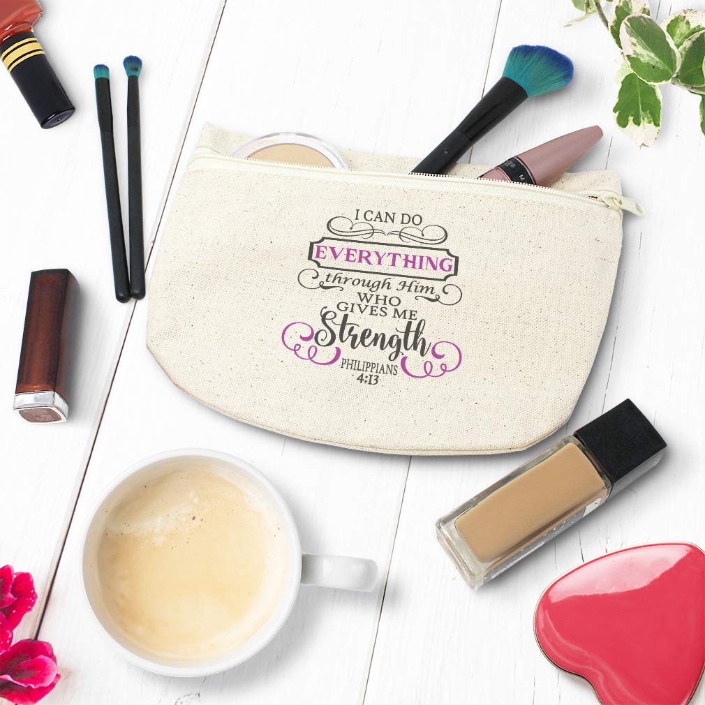 Custom Personalized Canvas Makeup Bag with Philippians 4:13 Bible Verse - 9x6 Inch Pencil Case & School Supply Organizer - Perfect for Christian Gifts, Travel Toiletry Storage & Daily Essentials Pouch