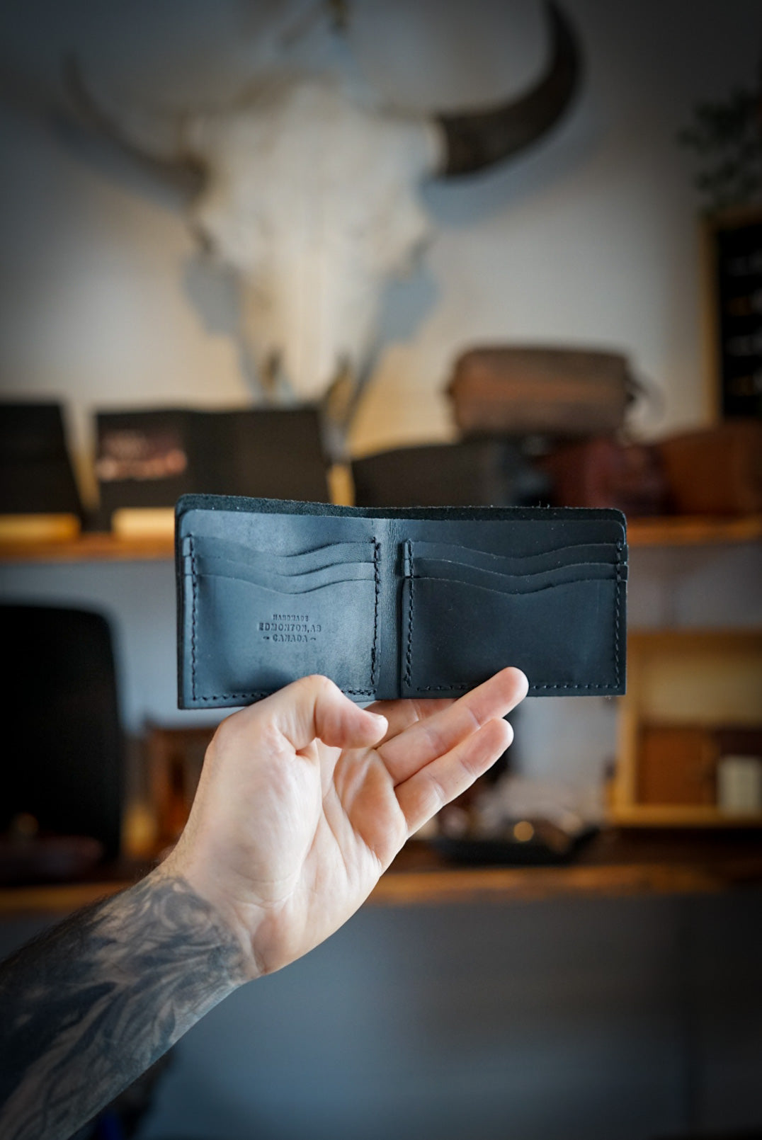 Bifold Wallet for Men - Slim RFID Blocking Leather Wallet (Flat Black) - Perfect for Everyday Carry & Travel