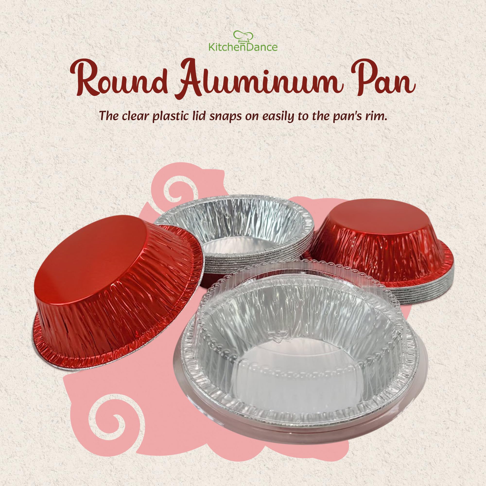 KitchenDance 5-Inch Mini Pie Tins with Lids - Premium Aluminum Pie Pans for Baking Pies, Tarts, Cobblers & Cakes - Reusable & Durable for Professional & Home Bakers (Set of 500, Red) - Perfect for Holiday Baking, Potlucks & Dessert Parties