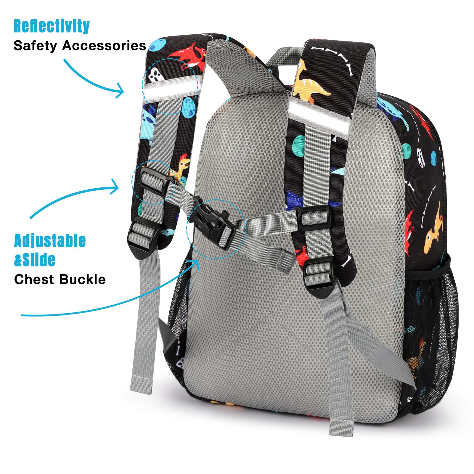 Dinosaur Toddler Backpack for Boys & Girls 2-5 Years - Cute Preschool & Kindergarten Mini Backpack for Kids - Lightweight & Durable School Bag (Black) - Perfect for Daycare, Travel & Outdoor Adventures
