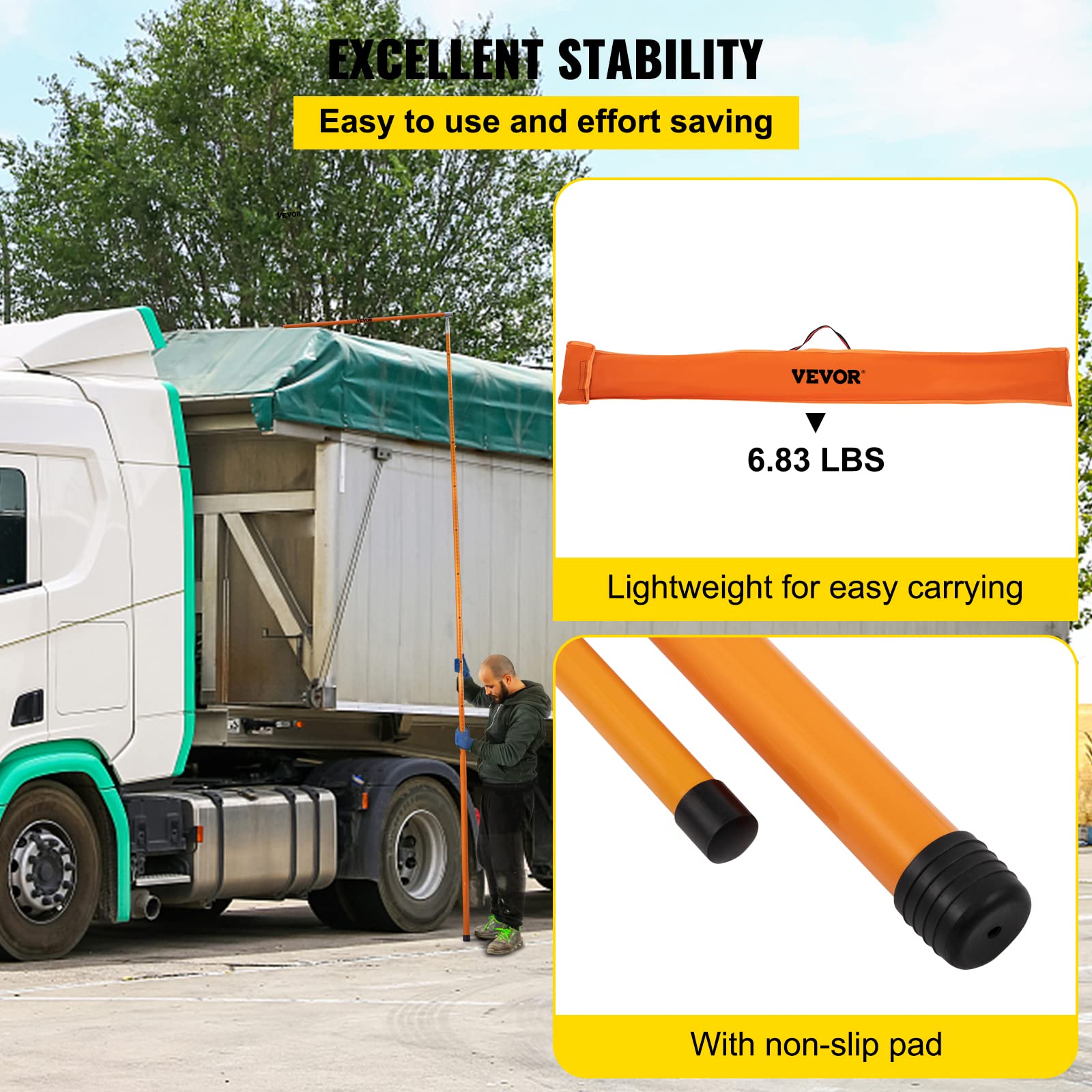 VEVOR 20' Fiberglass Truck Height Measuring Stick - Adjustable, Non-Conductive Pole with Carrying Bag | Heavy-Duty Load Height Measurement for Trucks & Car Haulers | Perfect for Warehouses, Shipping Yards & Transport Safety