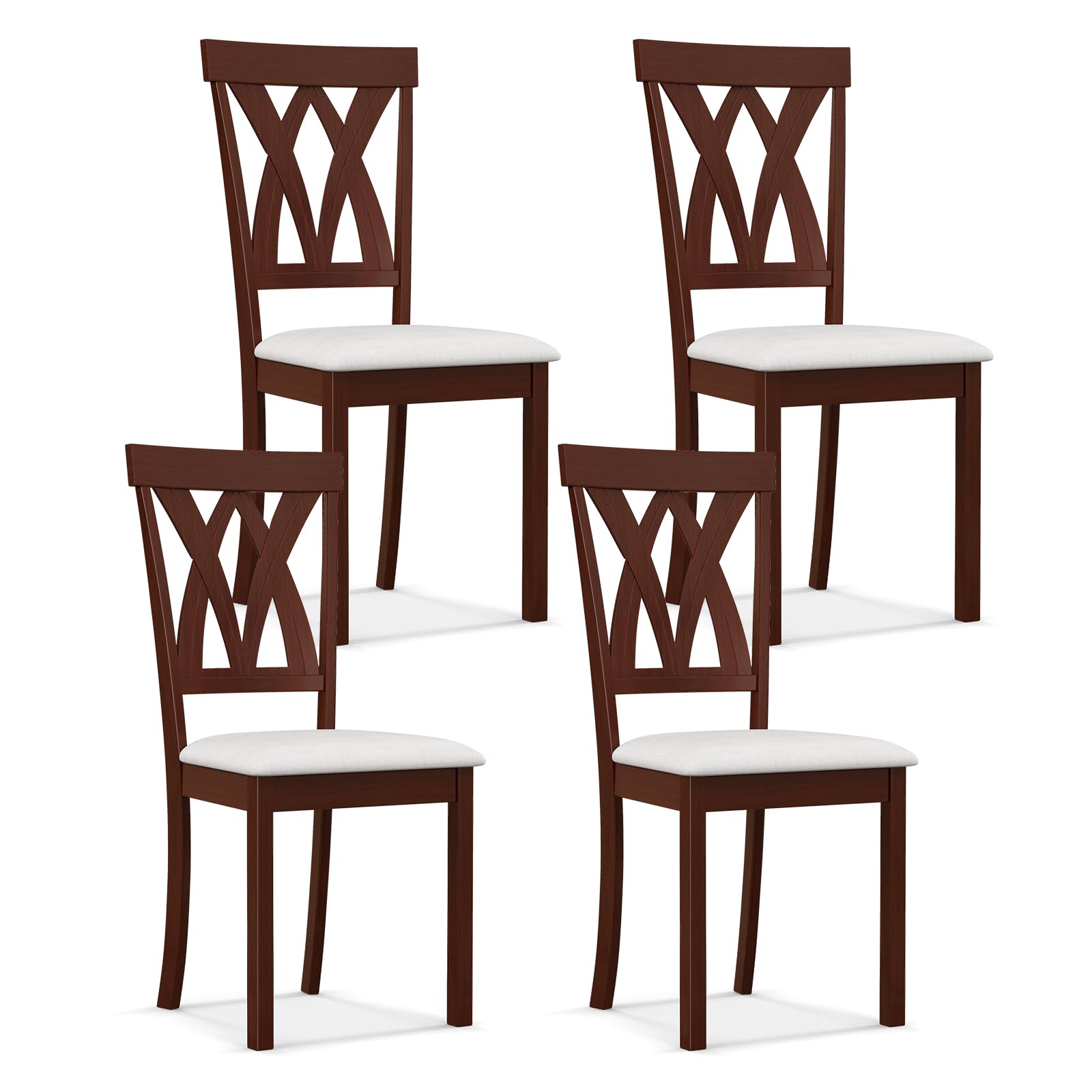 GOFLAME Set of 4 Wooden Dining Chairs - Upholstered Kitchen Side Chairs with Cushioned Seat, Sturdy Rubberwood Frame & Elegant Open Back Design - Perfect for Dining Room, Kitchen, Living Room & Small Spaces