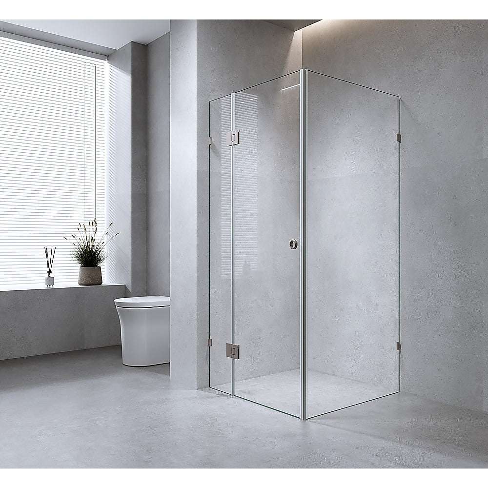 120x80cm Frameless Corner Shower Screen with White Brackets & Stainless Steel Hinges | Modern Bathroom Glass Enclosure for Walk-in Showers & Spa-Like Experience