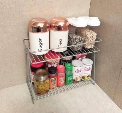 Stainless Steel Kitchen Rack Organizer - 2-Tier Space Saver for Utensils & Dishes - Perfect for Small Kitchens