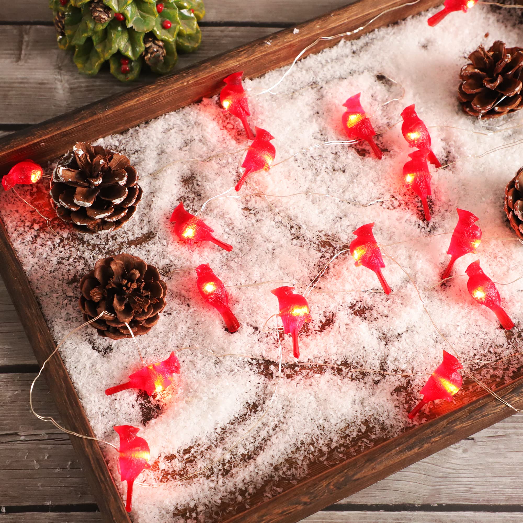 Christmas Cardinal LED String Lights - Battery Operated Fairy Lights with Red Bird Decor for Holiday Tree, Home & Bedroom - Perfect for Christmas Decorations, Party Lighting and Cozy Winter Ambiance