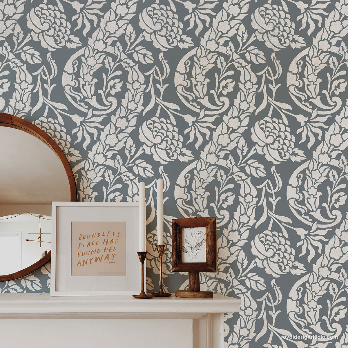 Premium Saxony Damask Wall Stencil Kit - Reusable DIY Painting Template for Home Decor, Accent Walls & Furniture | Perfect for Bedrooms, Living Rooms & Craft Projects