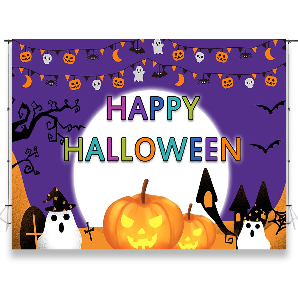 7x5ft Happy Halloween Backdrop with Ghosts & Pumpkins - Spooky Photography Background Decor for Photo Booth, Party Studio Props | Perfect for Halloween Parties, Trick-or-Treat Events & Themed Photo Shoots