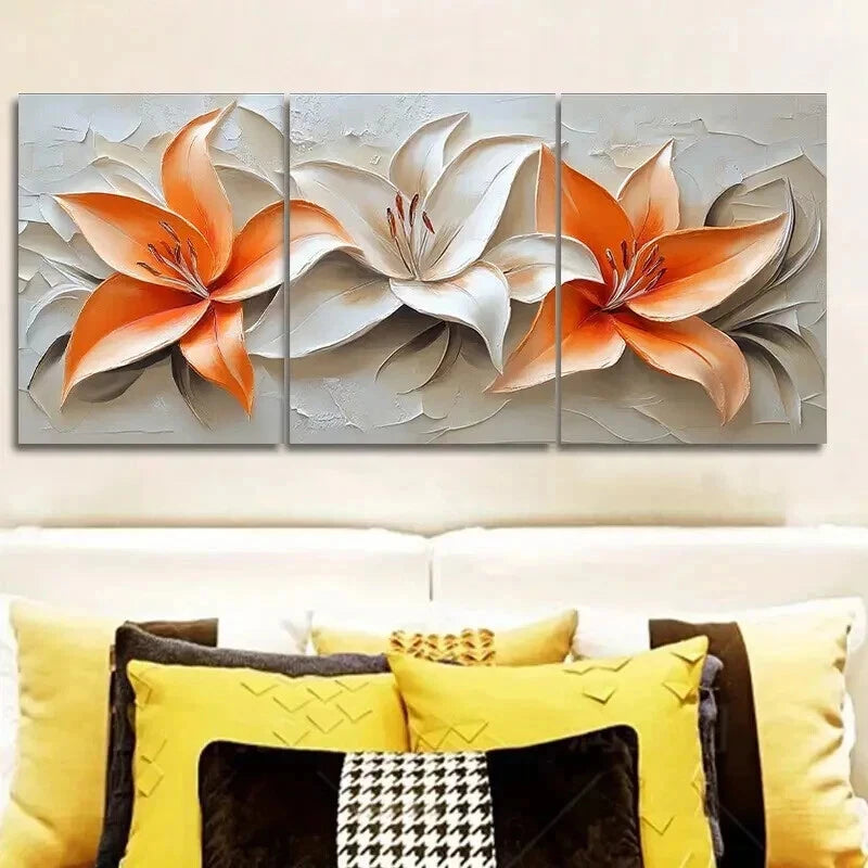 3-Piece Orange Lilies Oil Painting Wall Art Set - Framed Canvas 50x70cm (20x28in) | High Quality Print | 100% Australian Made | Ready to Hang | Perfect for Living Room, Bedroom & Office Decor