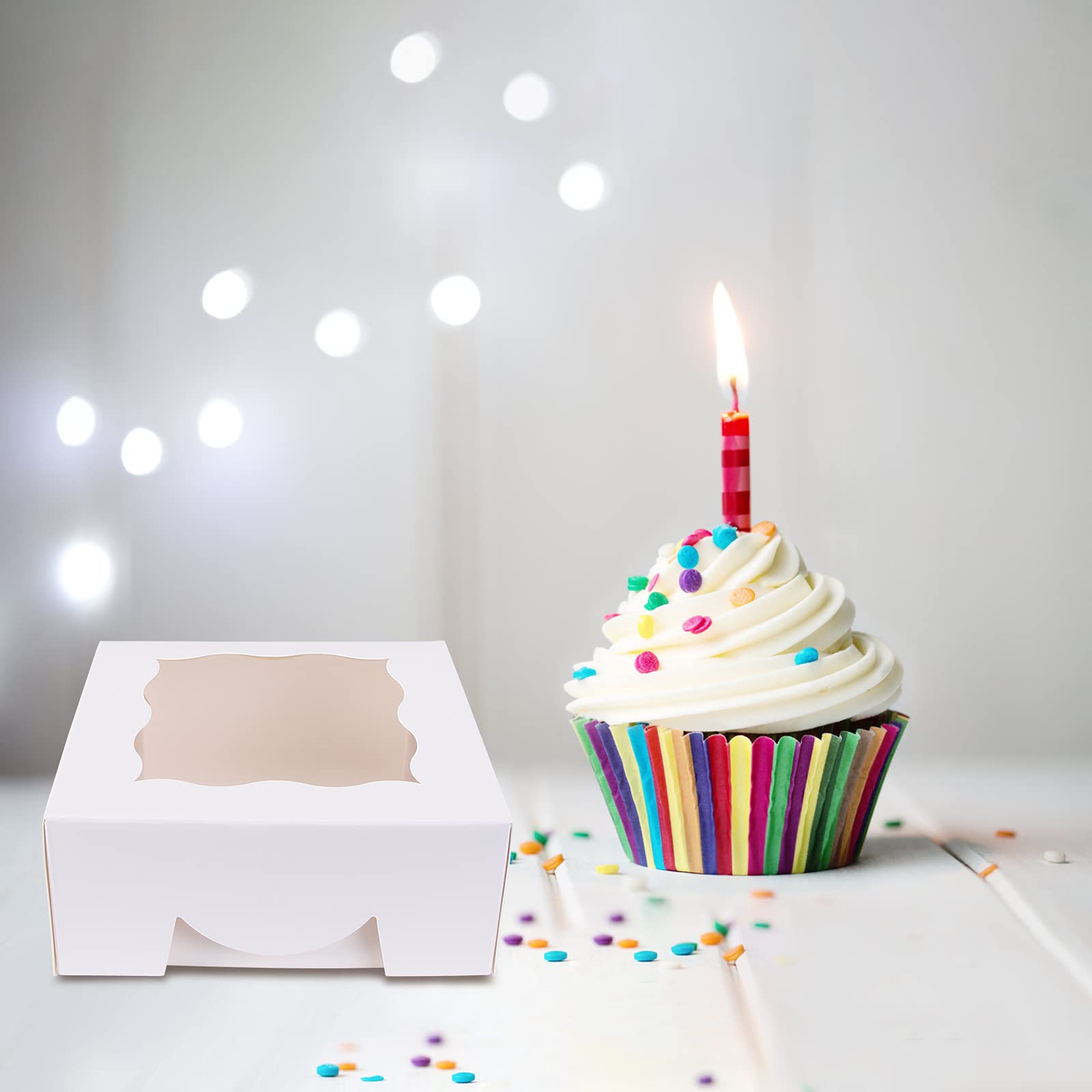 PRETYZOOM 5-Piece Kraft Cake Box Set - Cookie, Muffin, Egg Tart & Pastry Containers with Mini Cake Stand - Eco-Friendly White Paper Baking Storage for Weddings, Parties & Gift Packaging