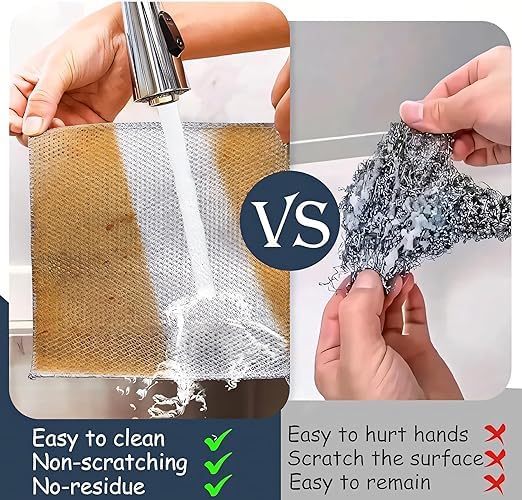 3-Pack Stainless Steel Dish Scrubbers - Non-Scratch Kitchen Scrub Rags for Dishes, Sinks & Counters - Reusable Wet/Dry Cleaning