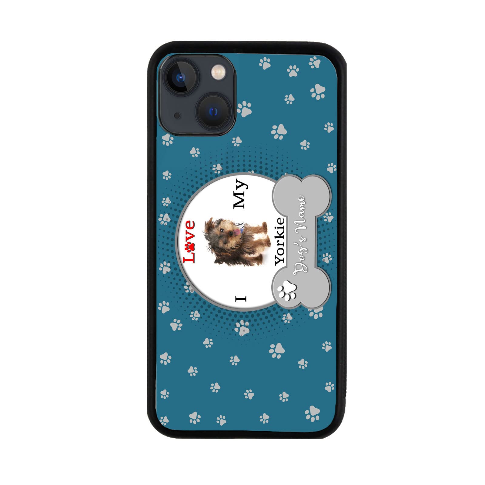 Personalized Custom Name 'I Love My Dog' Yorkie Rubber Phone Case for iPhone 13 - Durable Protective Cover for Dog Lovers, Perfect Gift for Pet Owners