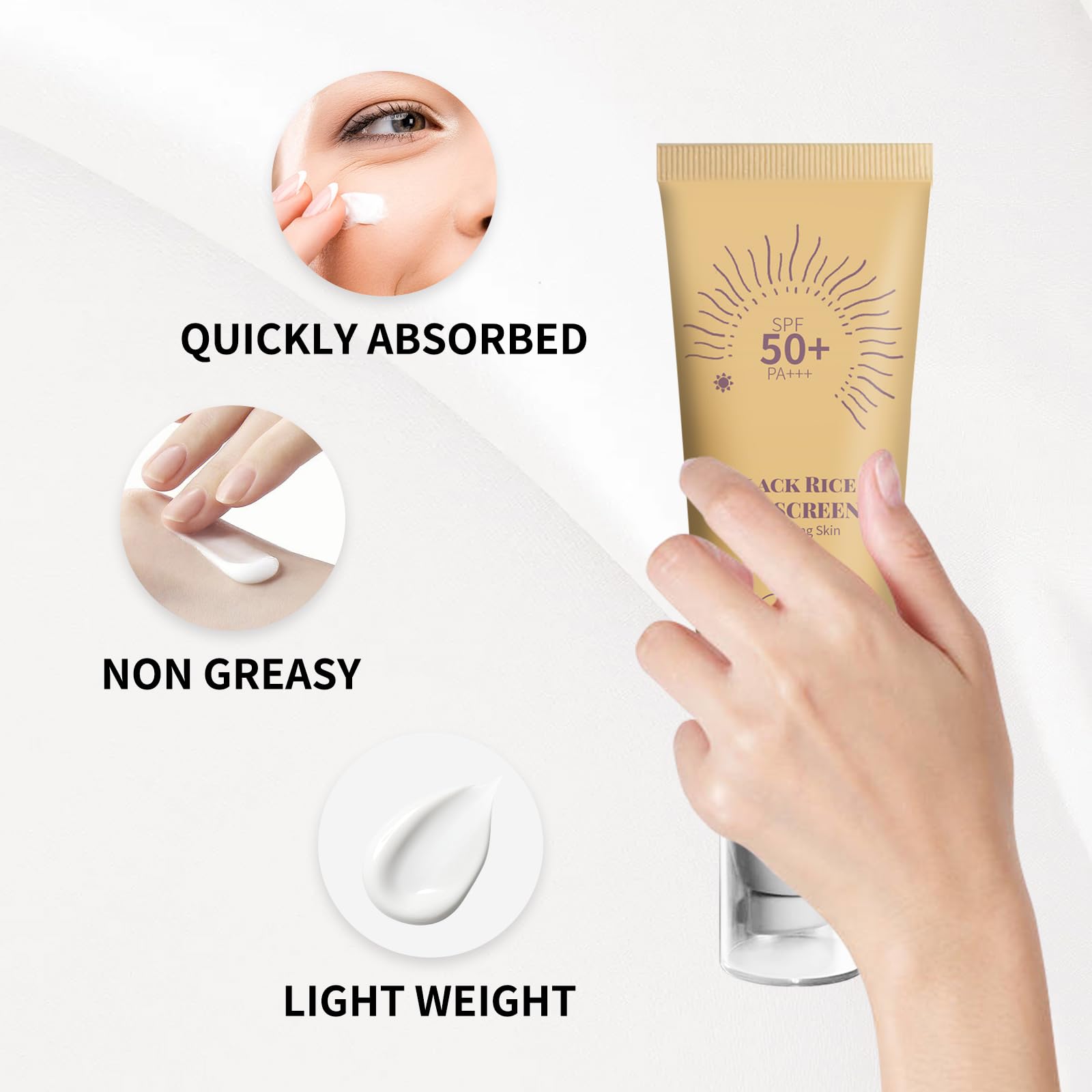 SPF 50 PA++++ Black Rice Moisture Daily Sunscreen for Face - Water Resistant, Non-Greasy Facial Sunscreen with Nourishing Skin Protection | Perfect for Outdoor Activities, Beach & Daily Skincare Routine